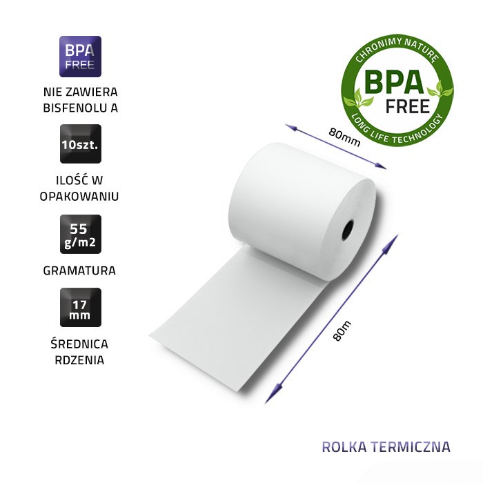 QOLTEC ROLKA TERMICZNA 80X80 | 55G/M2 | 10SZT. | BPA FREE - obrazek 4
