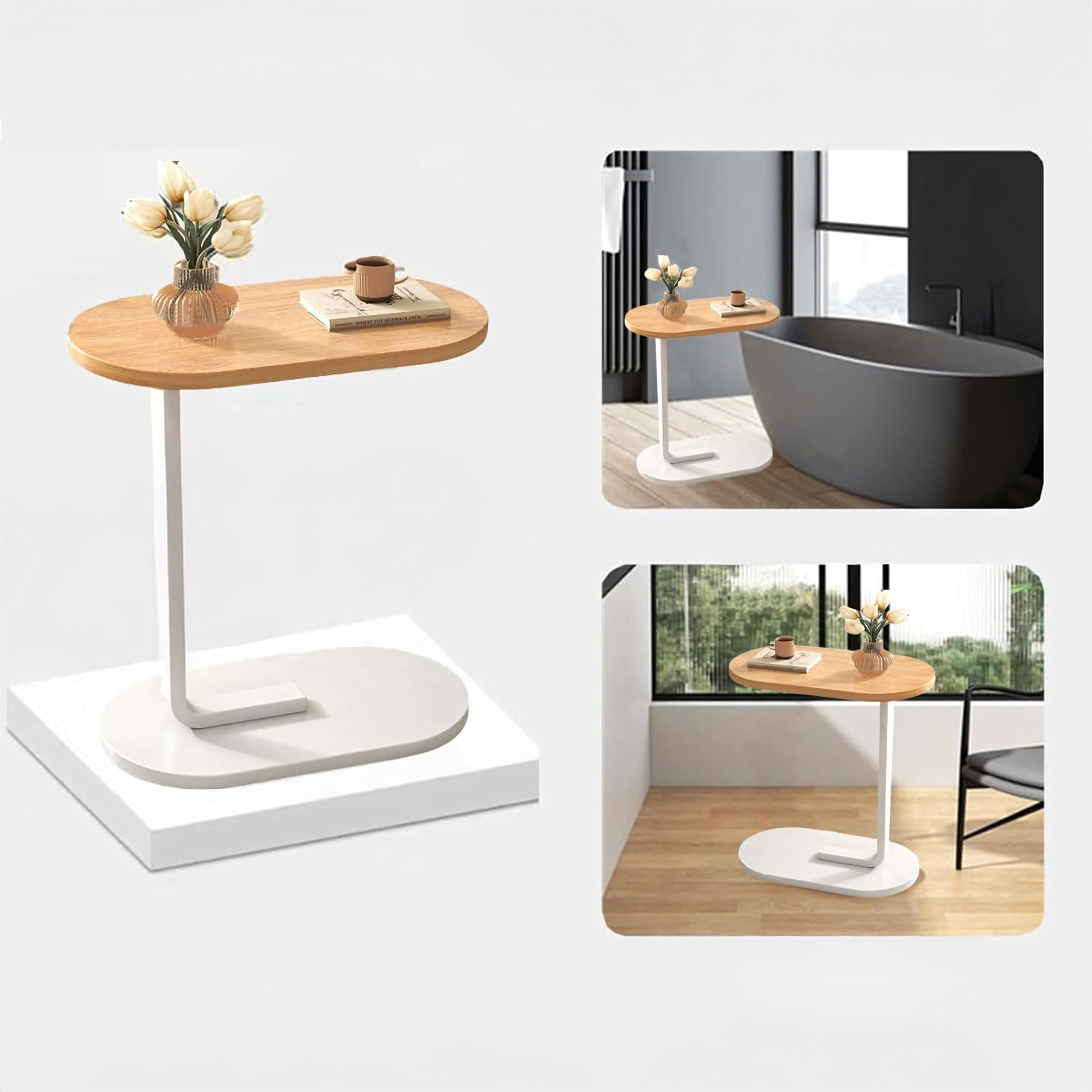 Stolik Kawowy na Kawę Boczny w Kształcie Litery C Nowoczesny do Salonu - obrazek 3