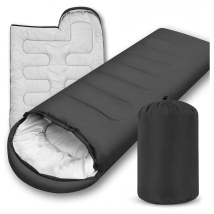 Śpiwór 2w1 Mumia Turystyczny Lekki Ciepły Kołdra Kaptur 210×75 cm Czarny