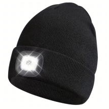 Czapka Zimowa z Latarką Led Lampką Czołówka Ciepła do Biegania Czarna