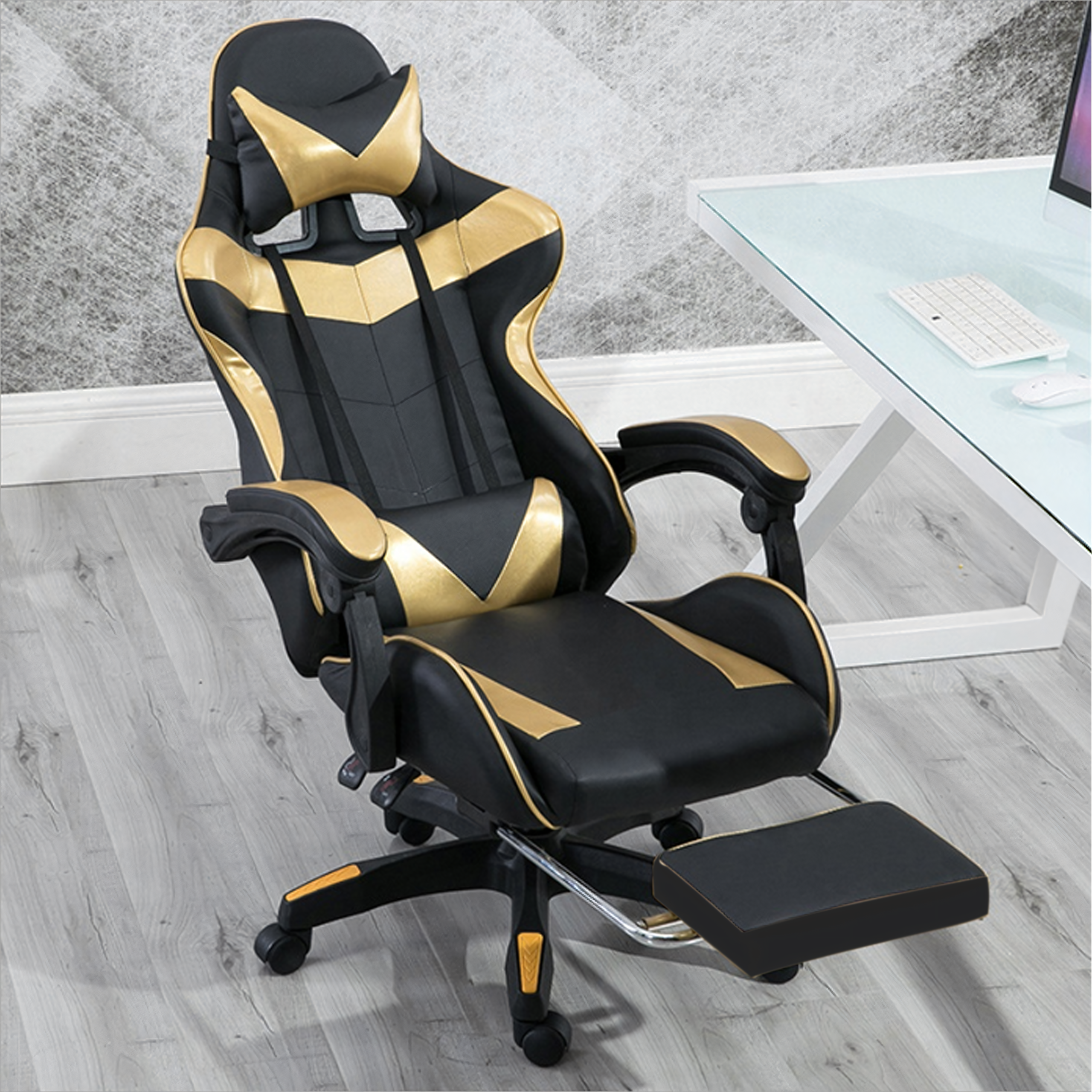 Fotel Gamingowy Biurowy Obrotowy Kubełkowy Krzeszło z Podnóżkiem do 150 kg - obrazek 3