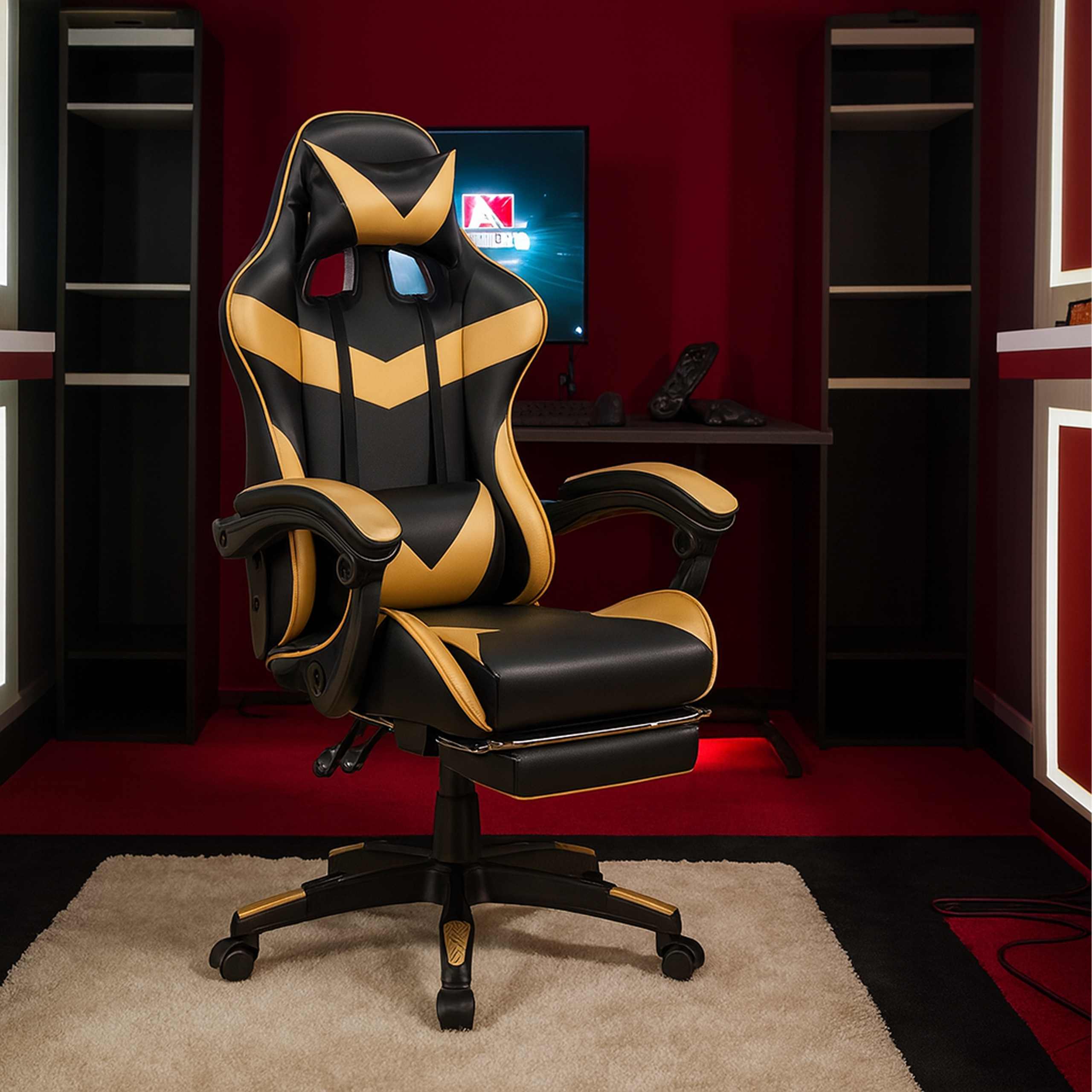 Fotel Gamingowy Biurowy Obrotowy Kubełkowy Krzeszło z Podnóżkiem do 150 kg - obrazek 4