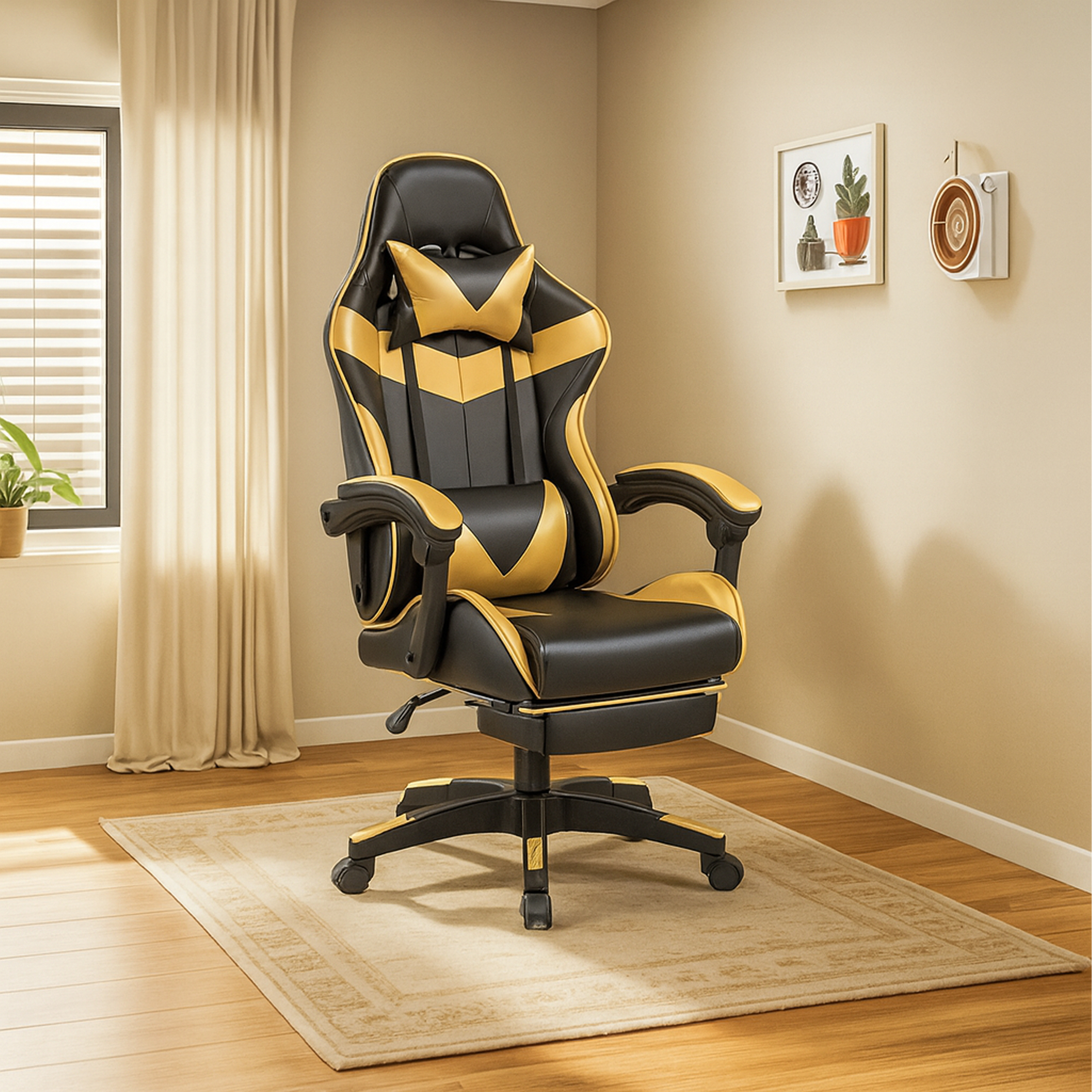 Fotel Gamingowy Biurowy Obrotowy Kubełkowy Krzeszło z Podnóżkiem do 150 kg - obrazek 5