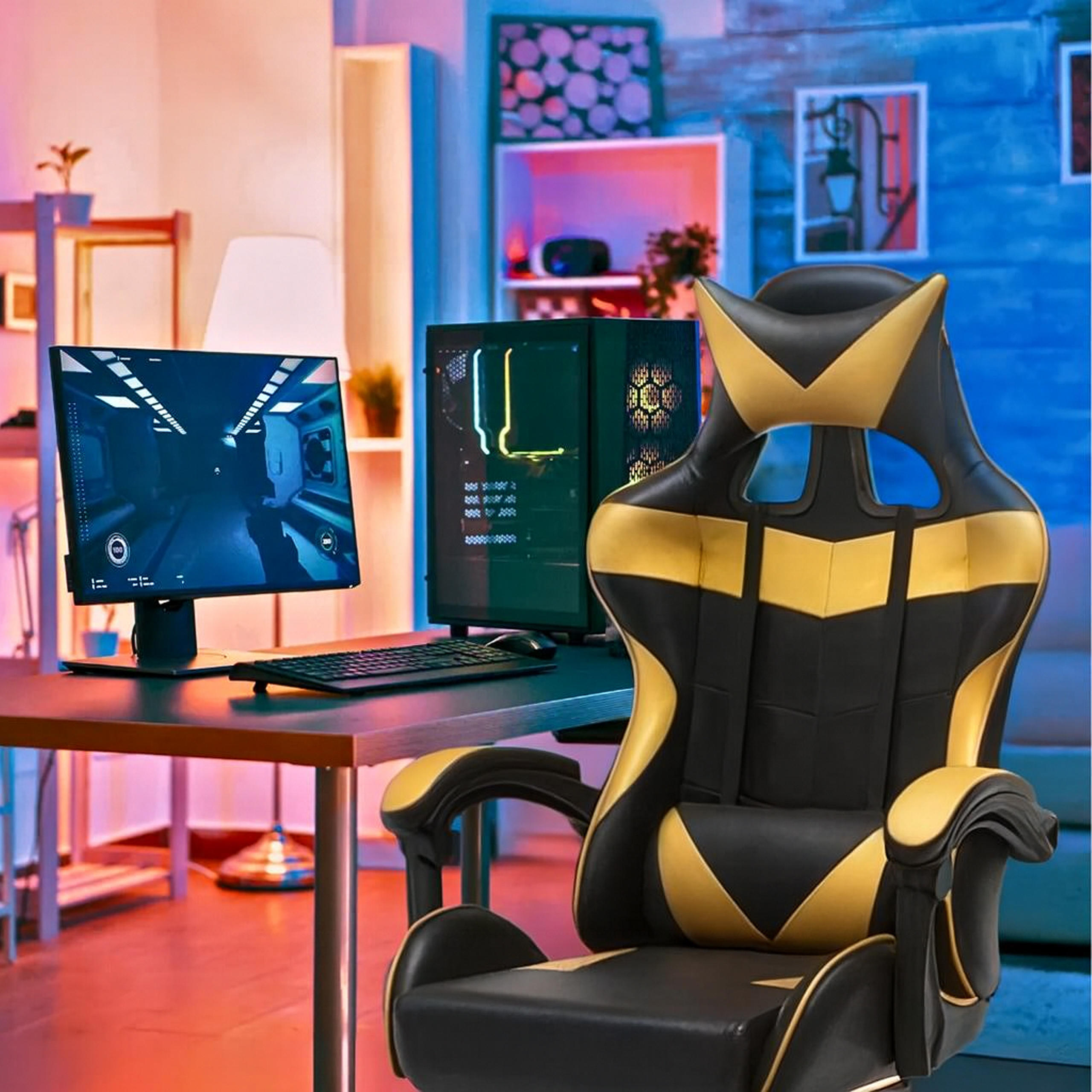 Fotel Gamingowy Biurowy Obrotowy Kubełkowy Krzeszło z Podnóżkiem do 150 kg - obrazek 6