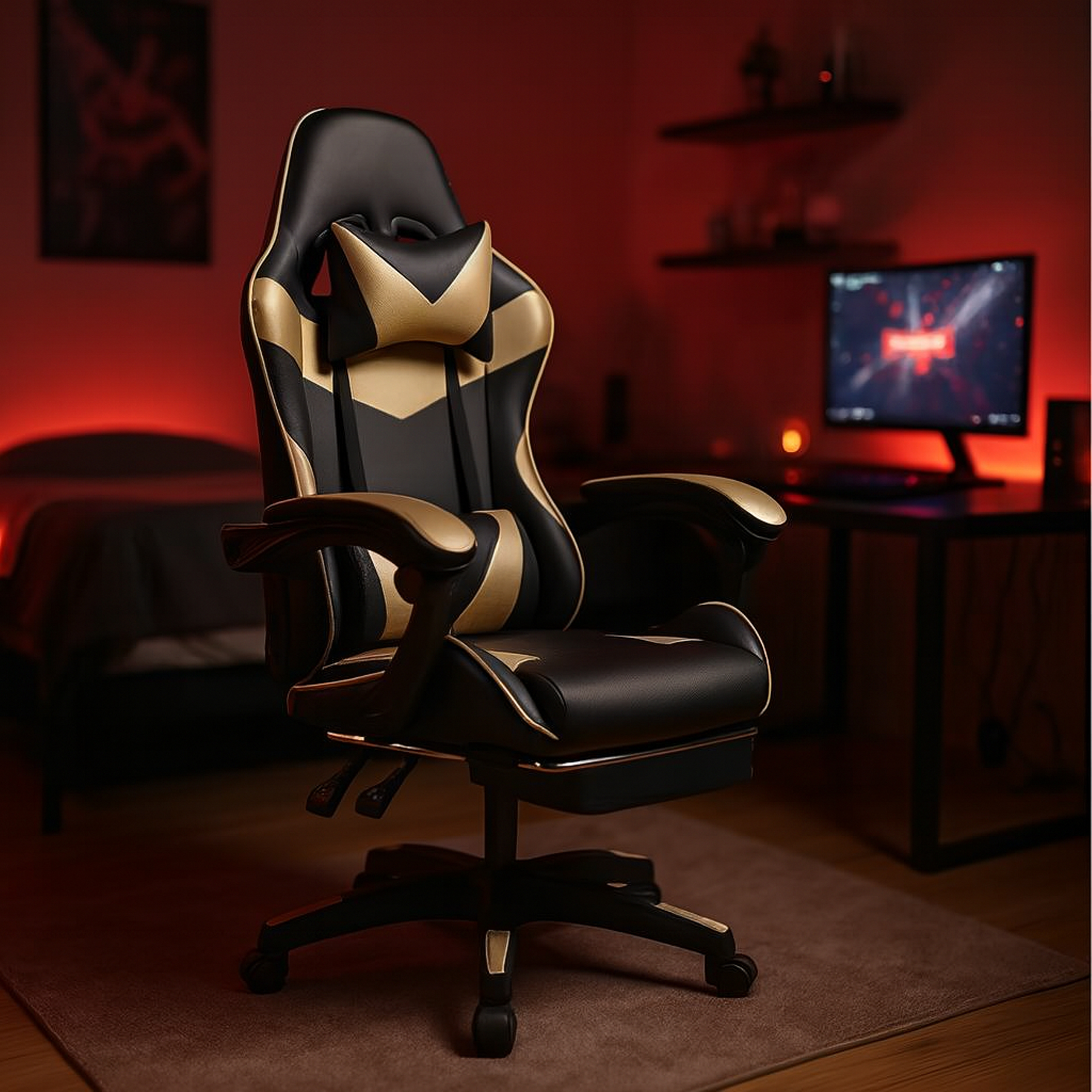 Fotel Gamingowy Biurowy Obrotowy Kubełkowy Krzeszło z Podnóżkiem do 150 kg - obrazek 7