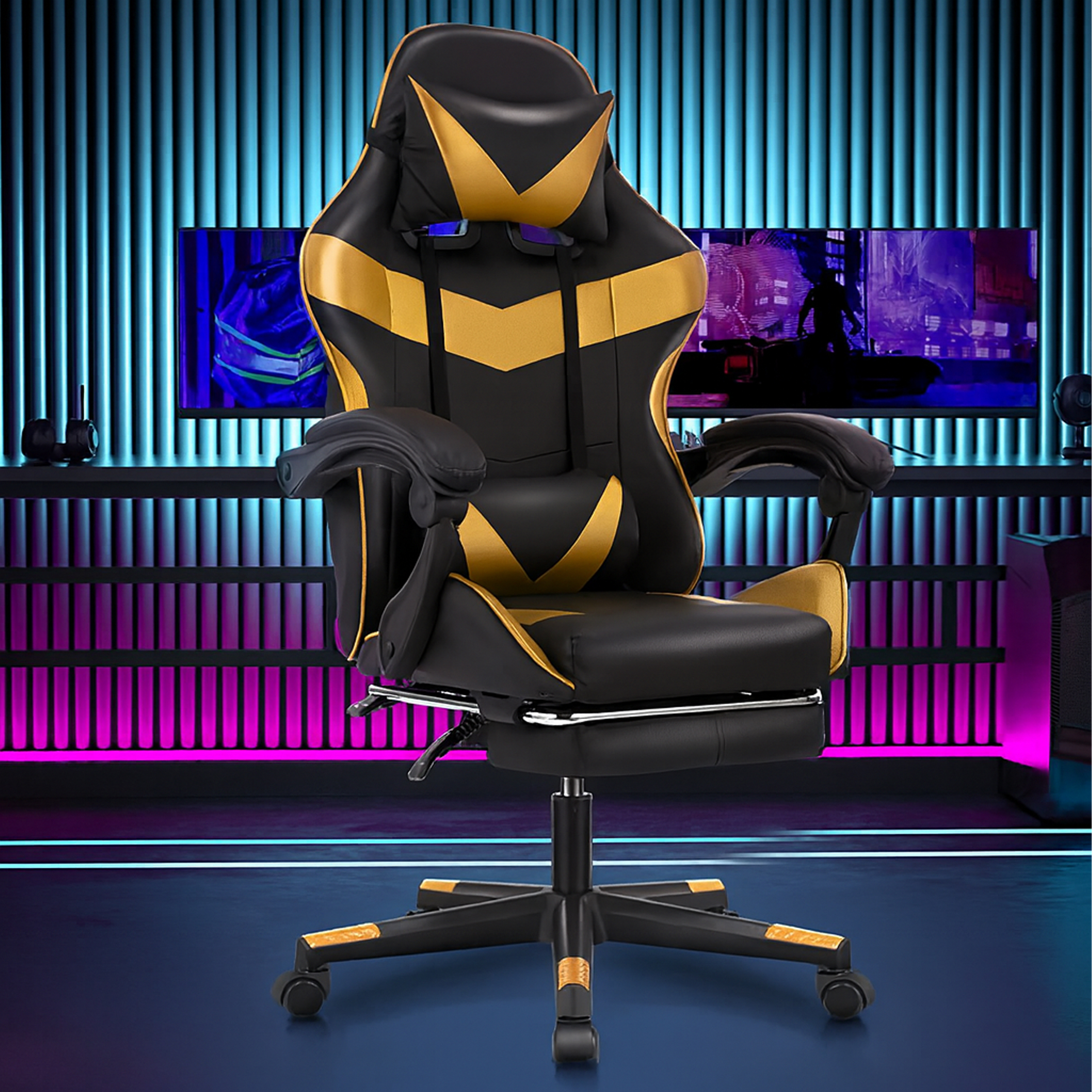 Fotel Gamingowy Biurowy Obrotowy Kubełkowy Krzeszło z Podnóżkiem do 150 kg - obrazek 8