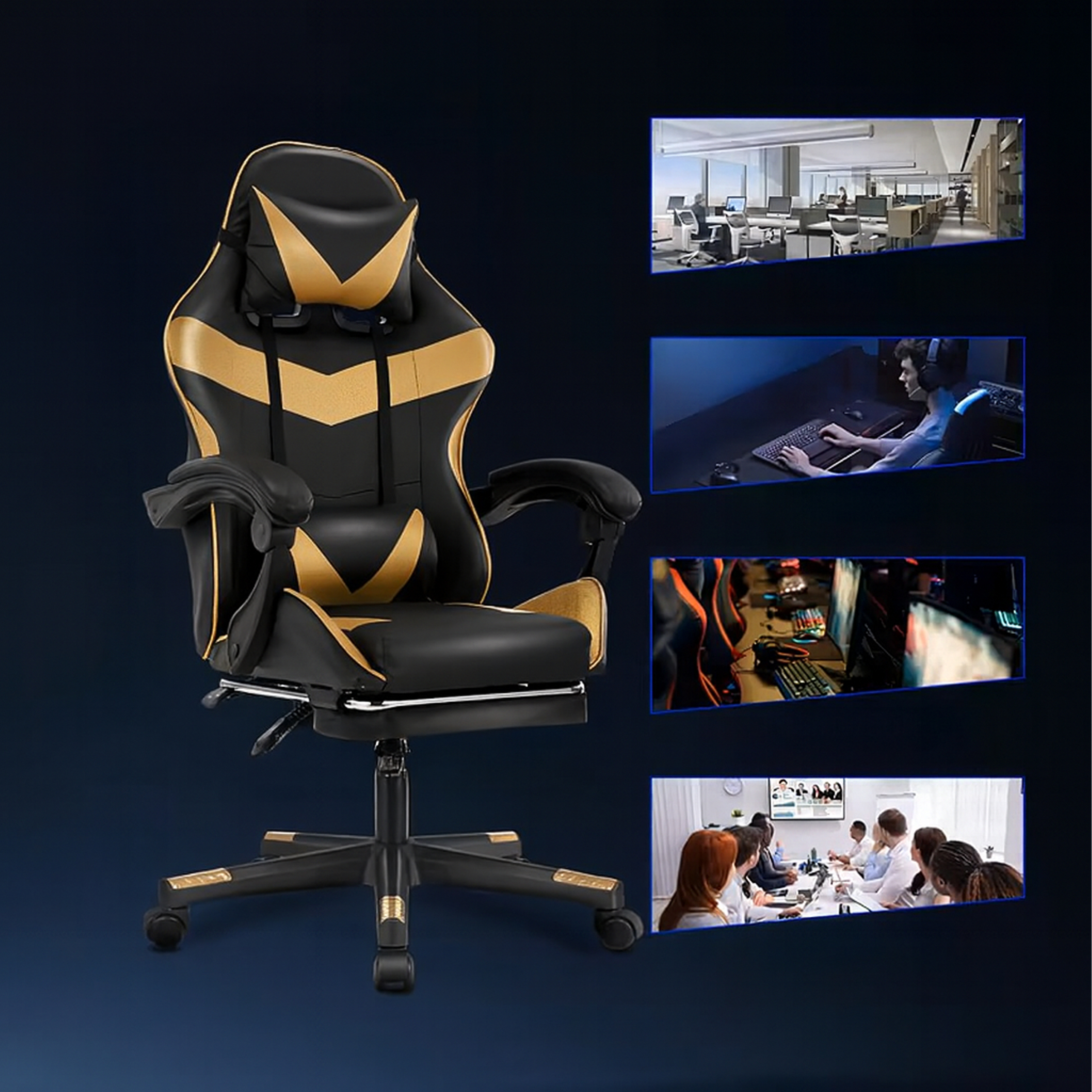 Fotel Gamingowy Biurowy Obrotowy Kubełkowy Krzeszło z Podnóżkiem do 150 kg - obrazek 10