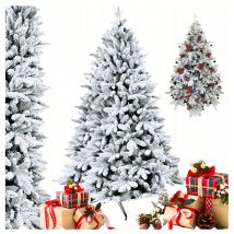 Choinka jak Prawdziwa Mocno Ośnieżona Jodła Gęsta Żywa Stojak 195cm Premium