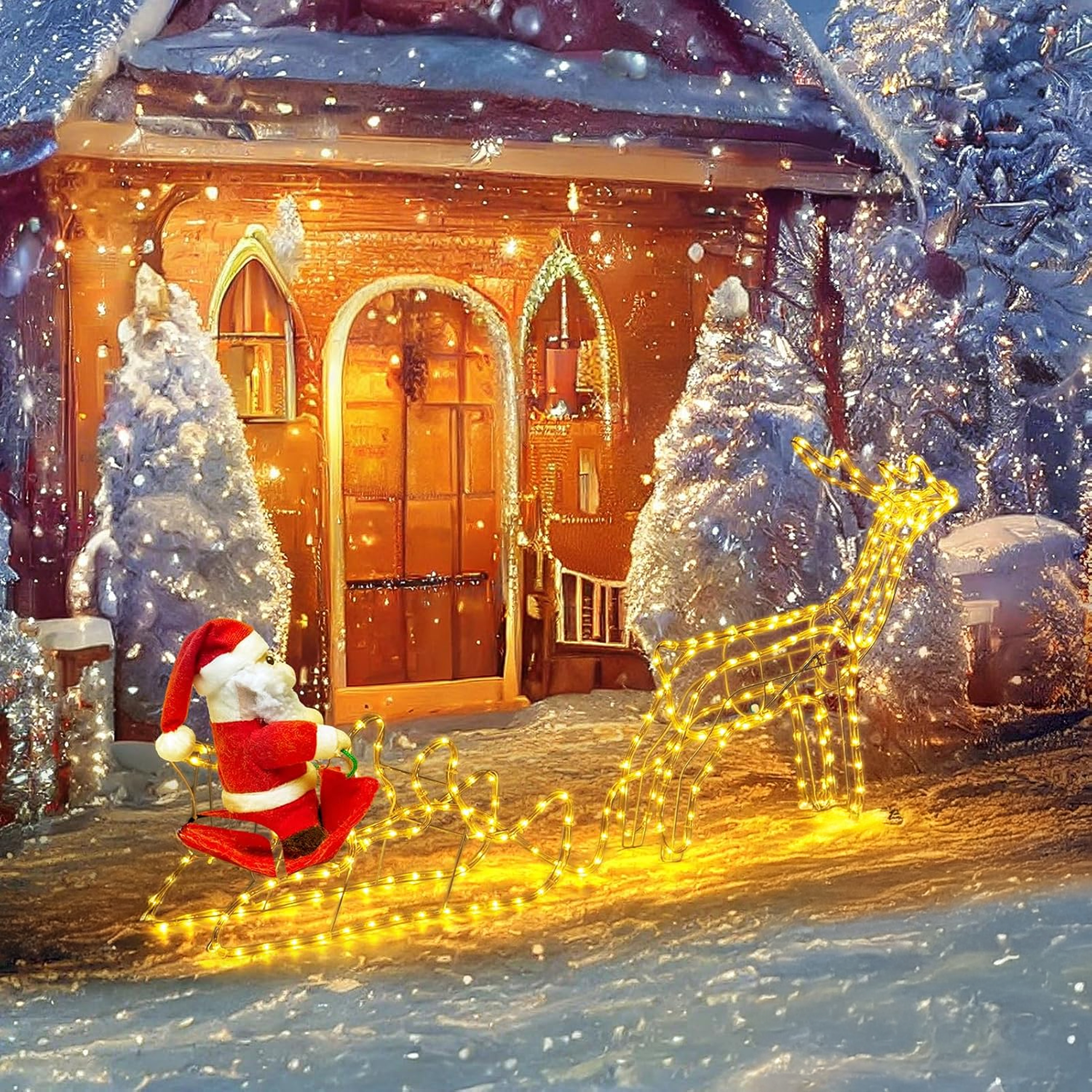 Renifer z Saniami Świąteczny Świecący 240 Led Ozdoba Zewnętrzna Dekoracja - obrazek 9