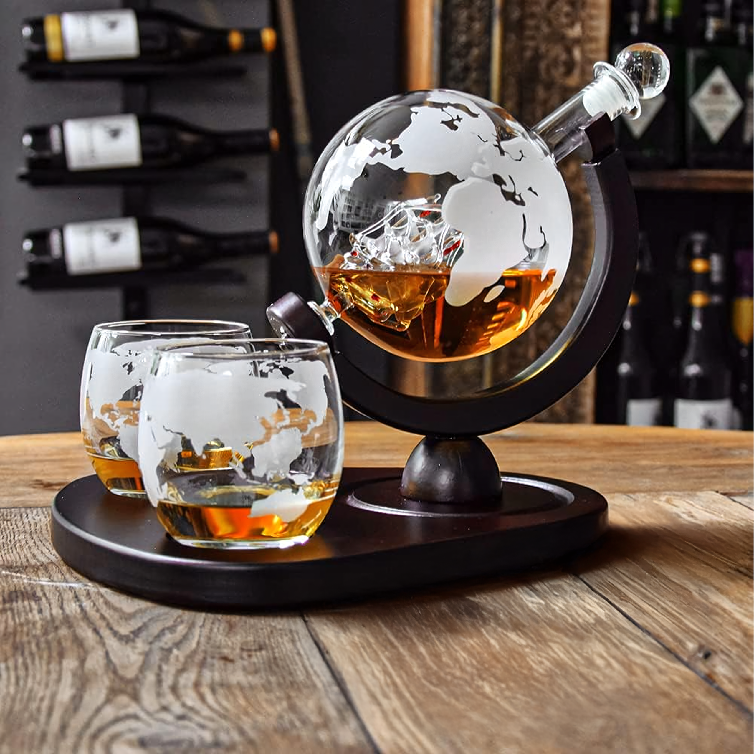 Zestaw do Whisky Karafka Globus 850ml Statek 2 Szklanki z Grawerem Prezent - obrazek 3