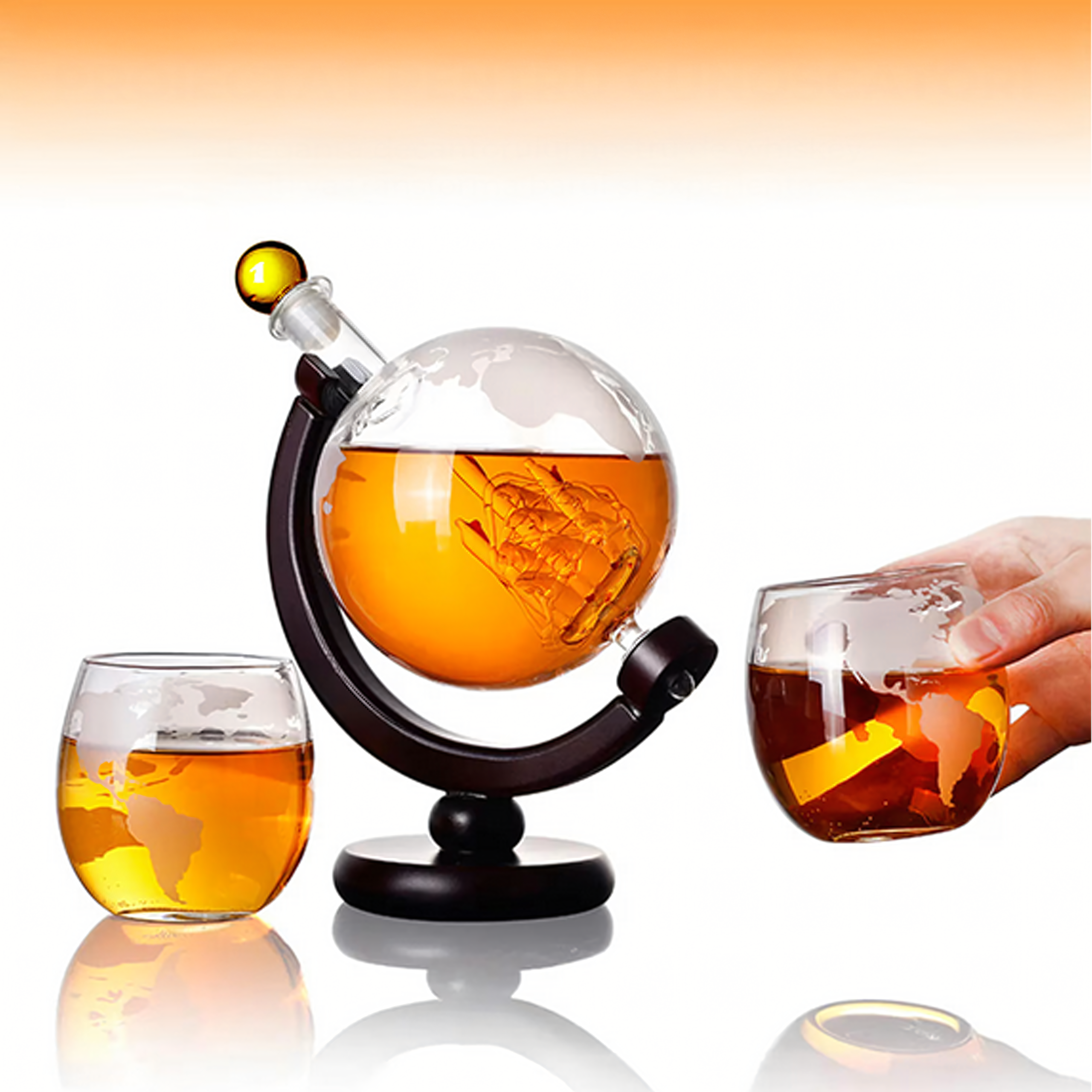 Zestaw do Whisky Karafka Globus 850ml Statek 2 Szklanki z Grawerem Prezent - obrazek 7