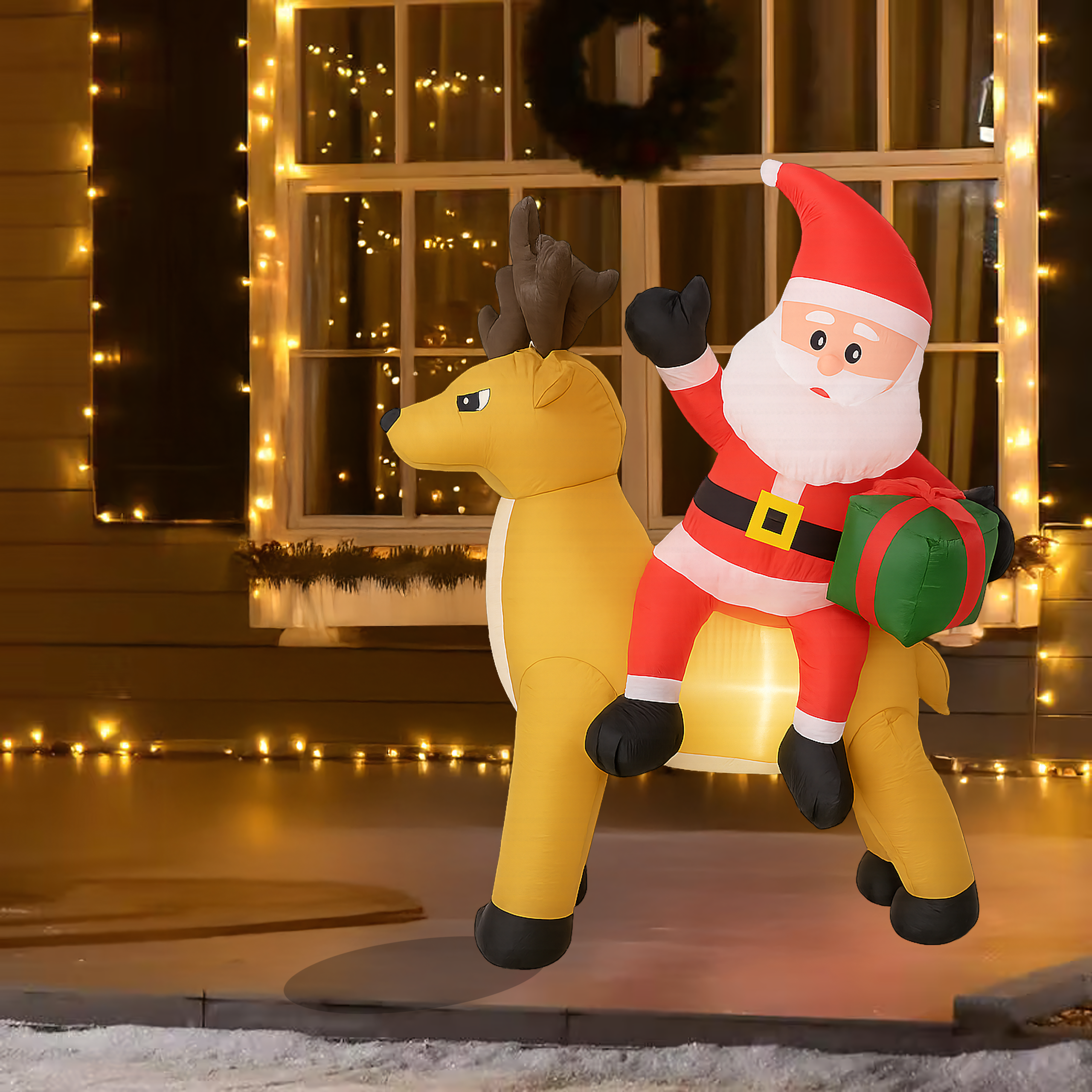 Dmuchany Święty Mikołaj z Reniferm 1,5m Ozdoba Świąteczna Podświetlenie Led - obrazek 3