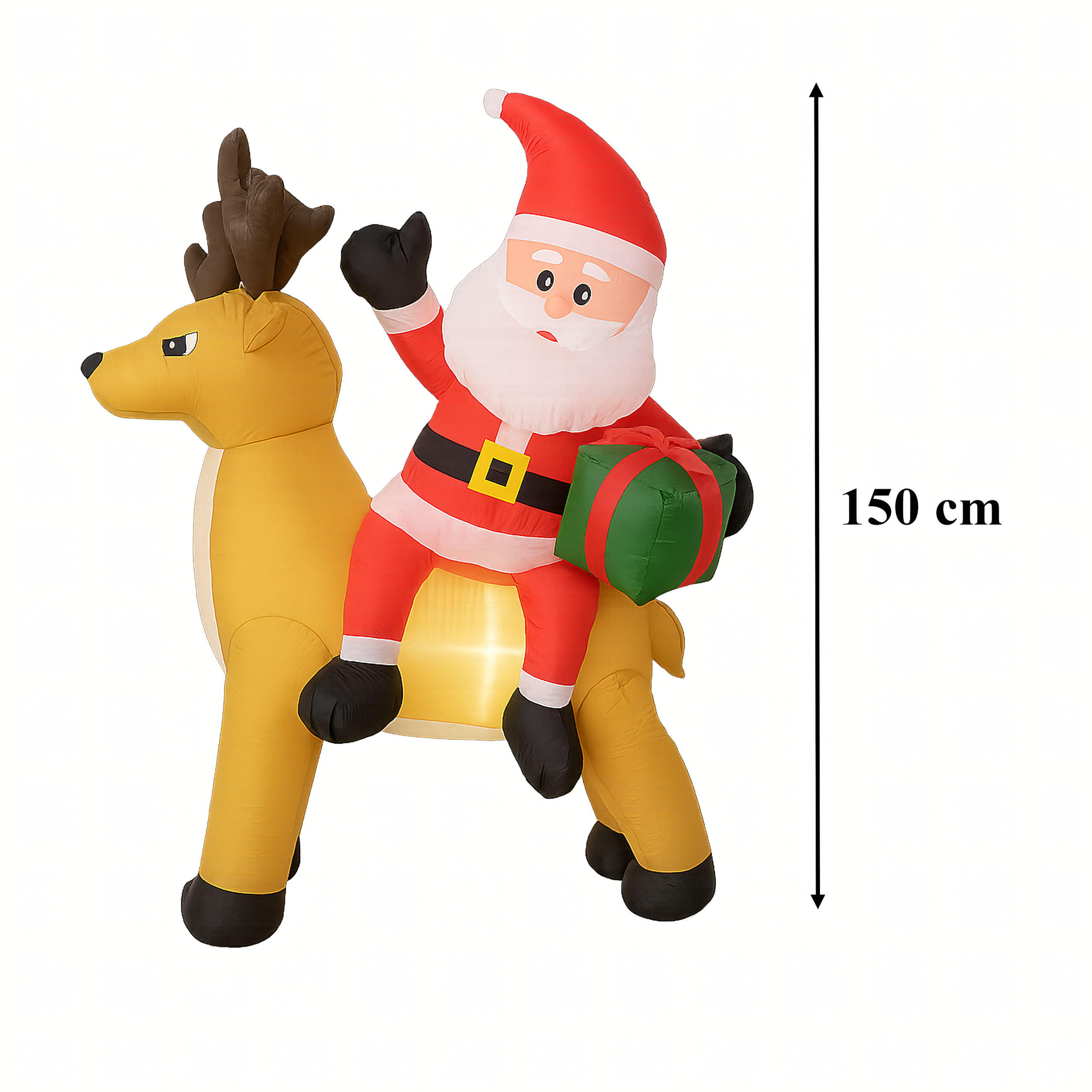 Dmuchany Święty Mikołaj z Reniferm 1,5m Ozdoba Świąteczna Podświetlenie Led - obrazek 4