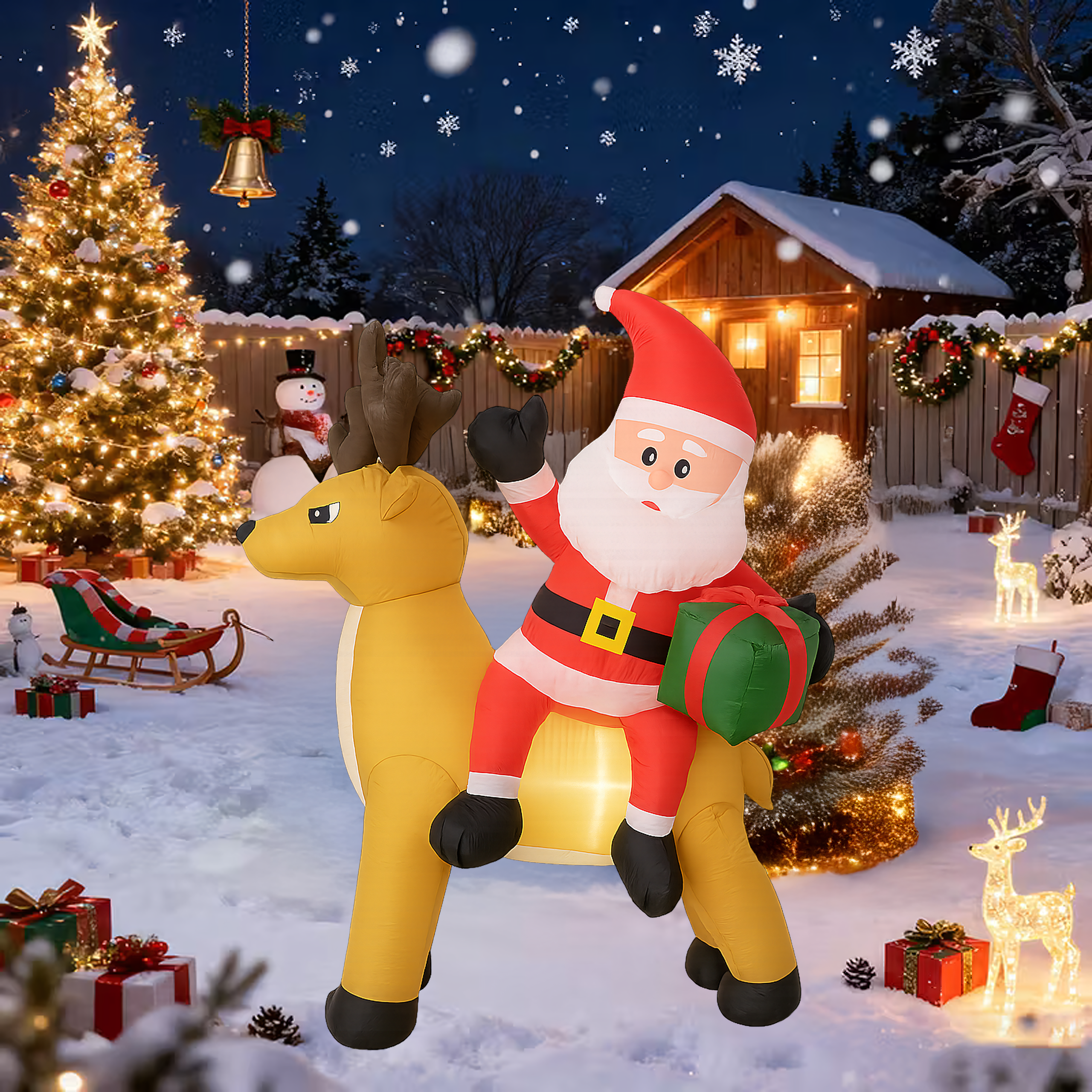 Dmuchany Święty Mikołaj z Reniferm 1,5m Ozdoba Świąteczna Podświetlenie Led - obrazek 5