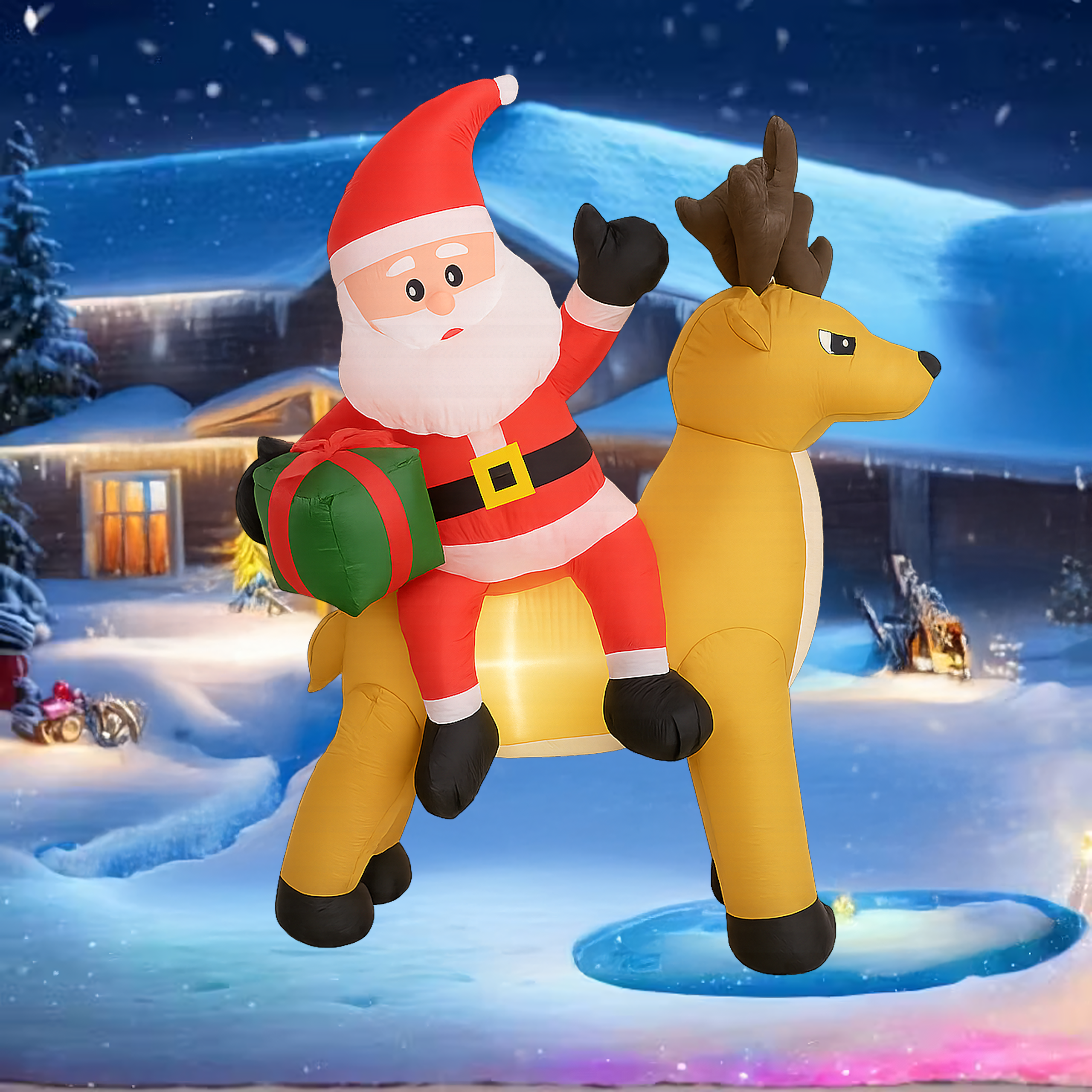 Dmuchany Święty Mikołaj z Reniferm 1,5m Ozdoba Świąteczna Podświetlenie Led - obrazek 7
