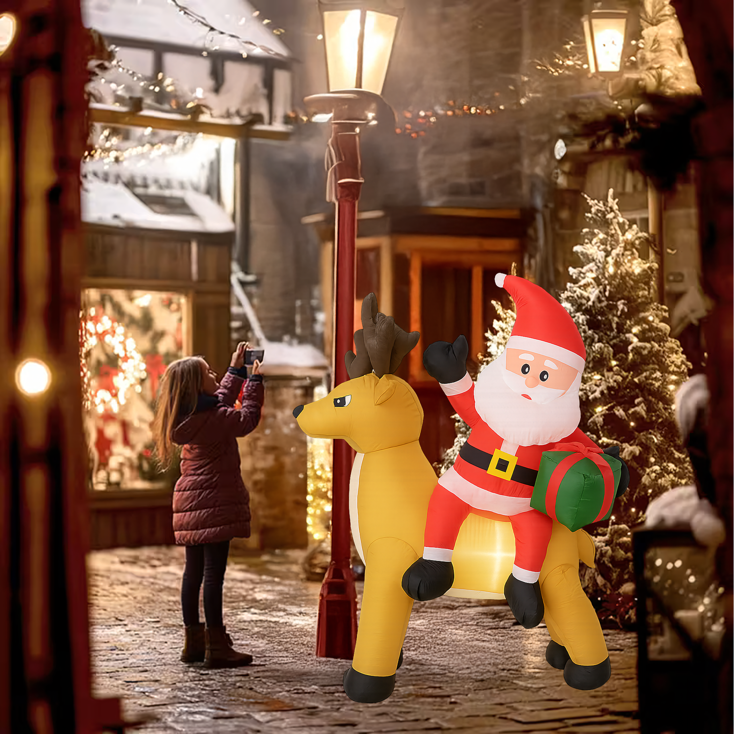 Dmuchany Święty Mikołaj z Reniferm 1,5m Ozdoba Świąteczna Podświetlenie Led - obrazek 8