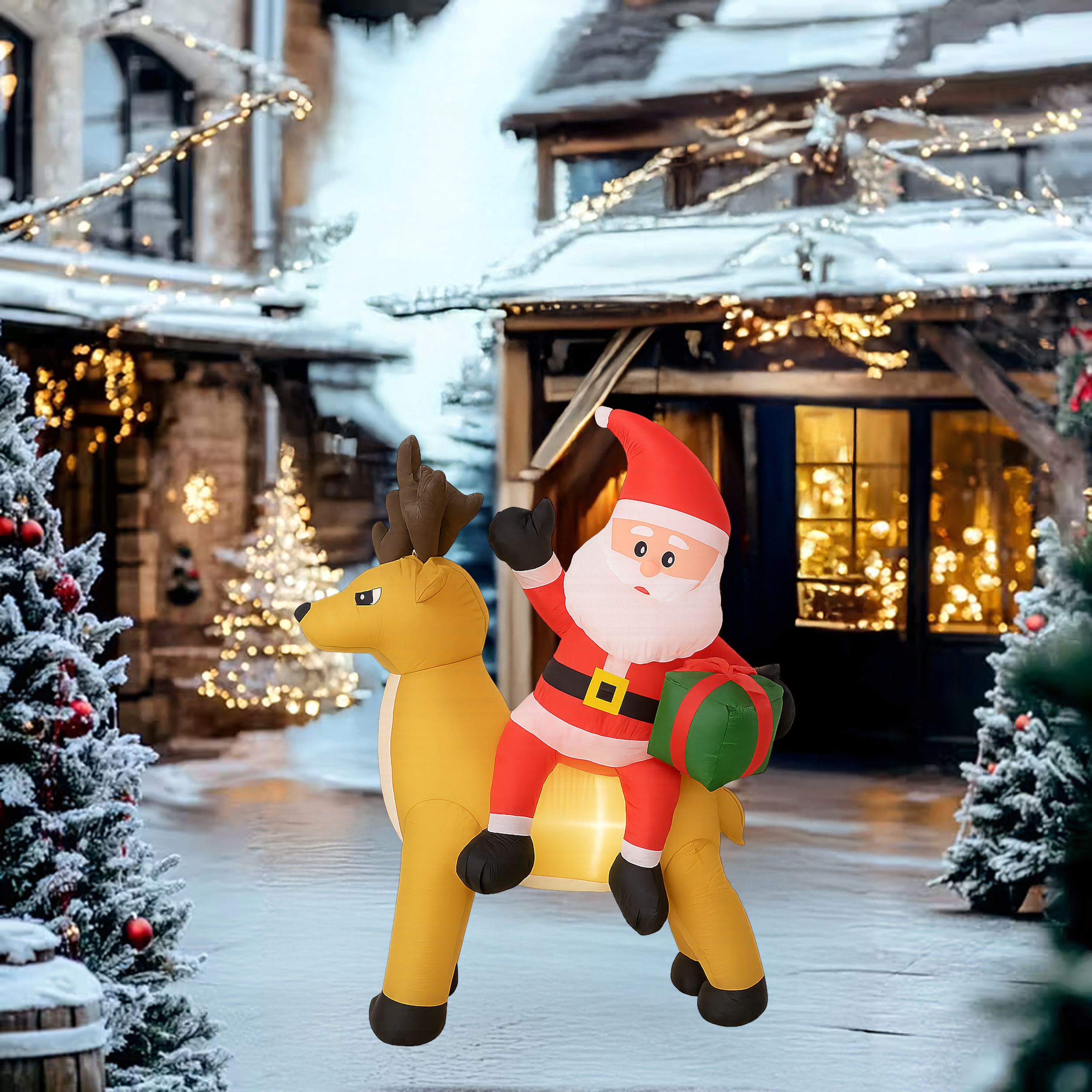 Dmuchany Święty Mikołaj z Reniferm 1,5m Ozdoba Świąteczna Podświetlenie Led - obrazek 9