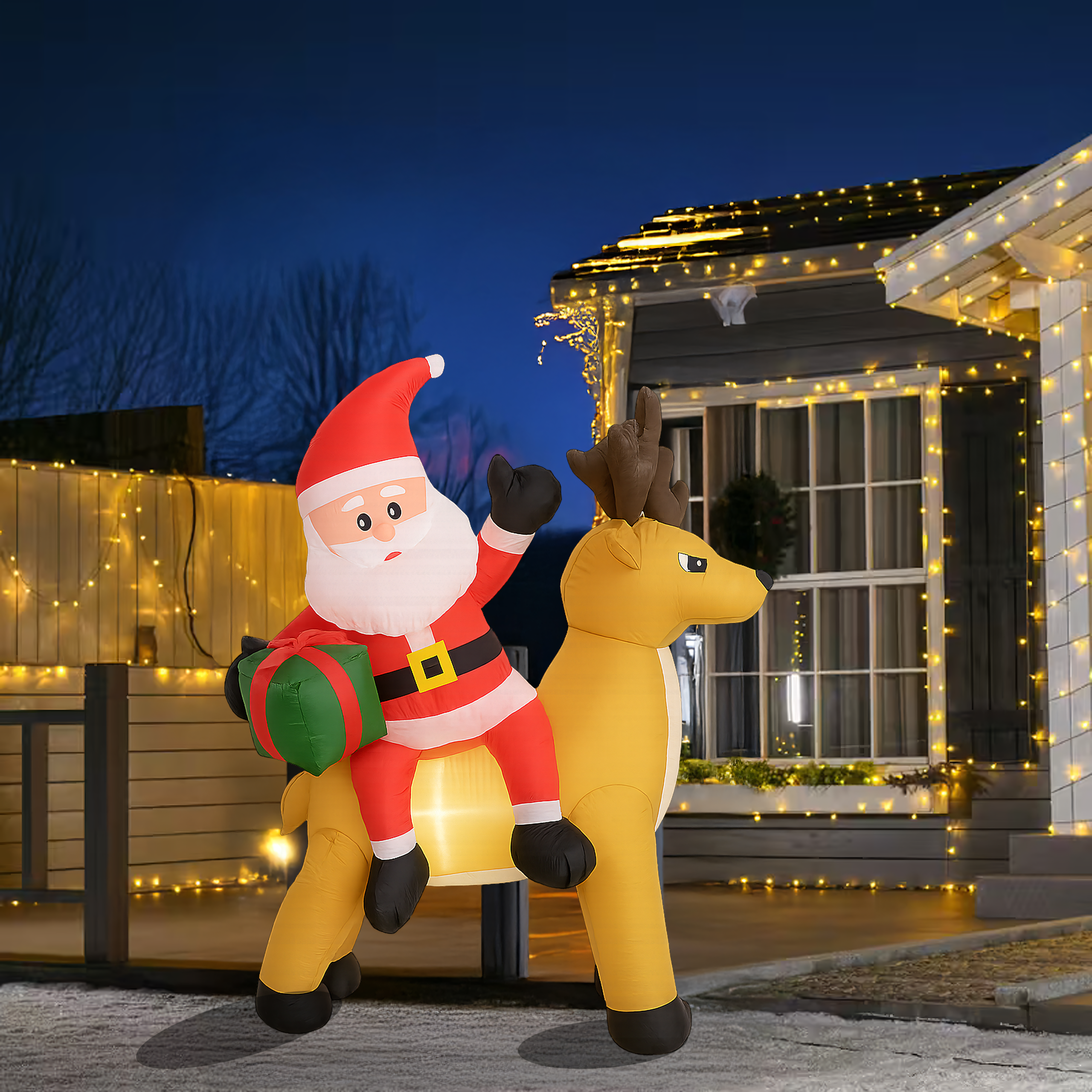 Dmuchany Święty Mikołaj z Reniferm 1,5m Ozdoba Świąteczna Podświetlenie Led - obrazek 11