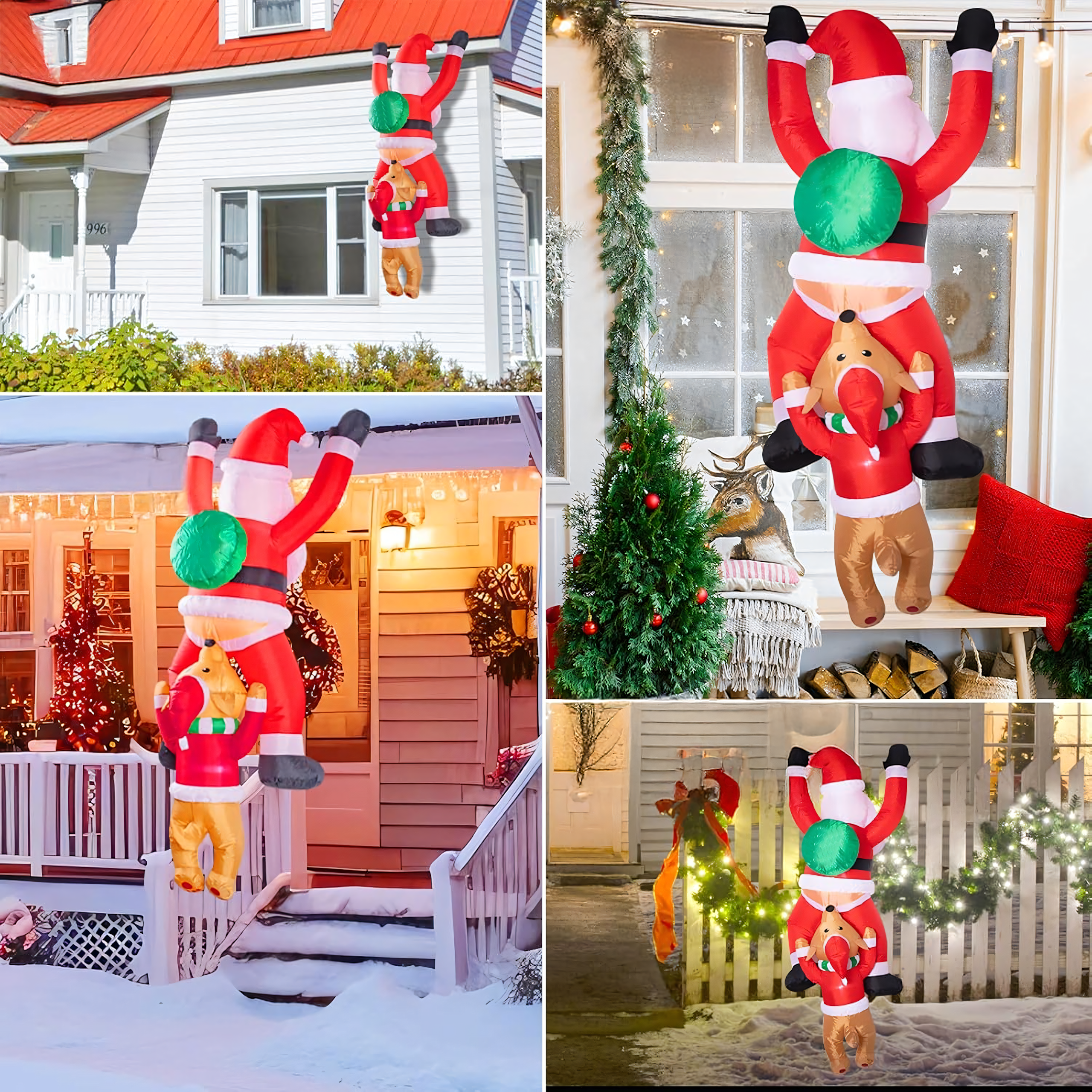 Dmuchany Święty Mikołaj z Reniferm 1,8m Ozdoba Świąteczna Podświetlenie Led - obrazek 5