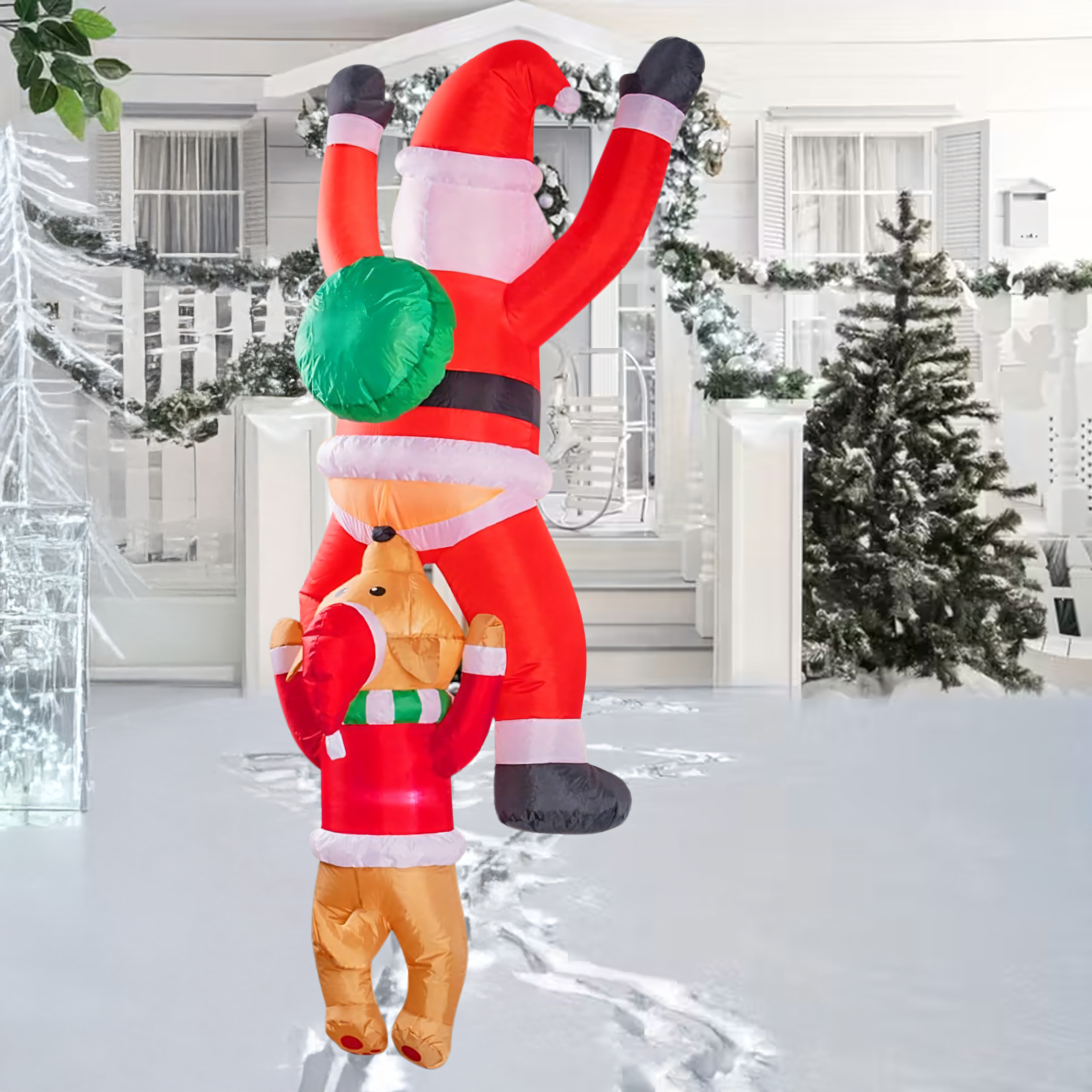 Dmuchany Święty Mikołaj z Reniferm 1,8m Ozdoba Świąteczna Podświetlenie Led - obrazek 7