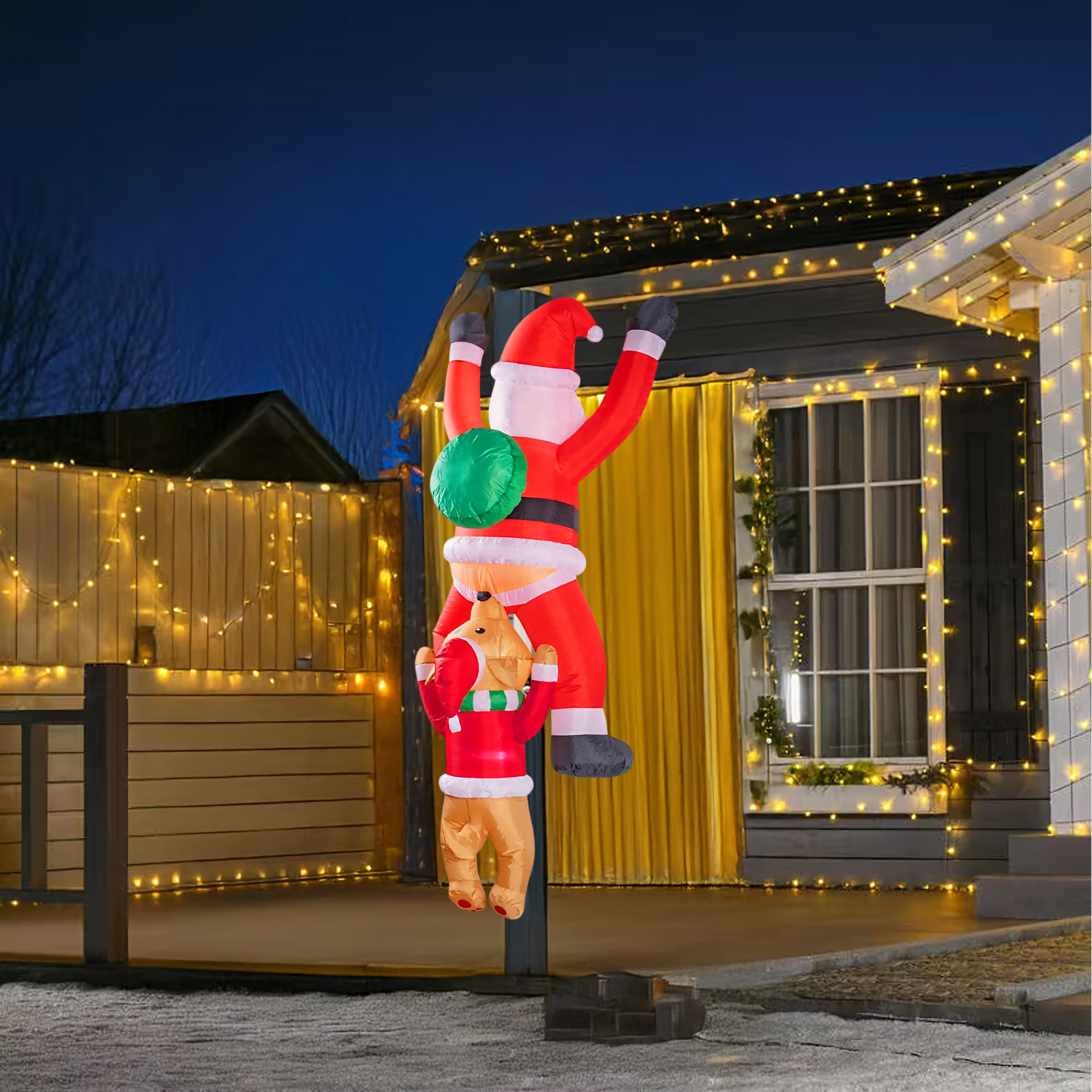 Dmuchany Święty Mikołaj z Reniferm 1,8m Ozdoba Świąteczna Podświetlenie Led - obrazek 8