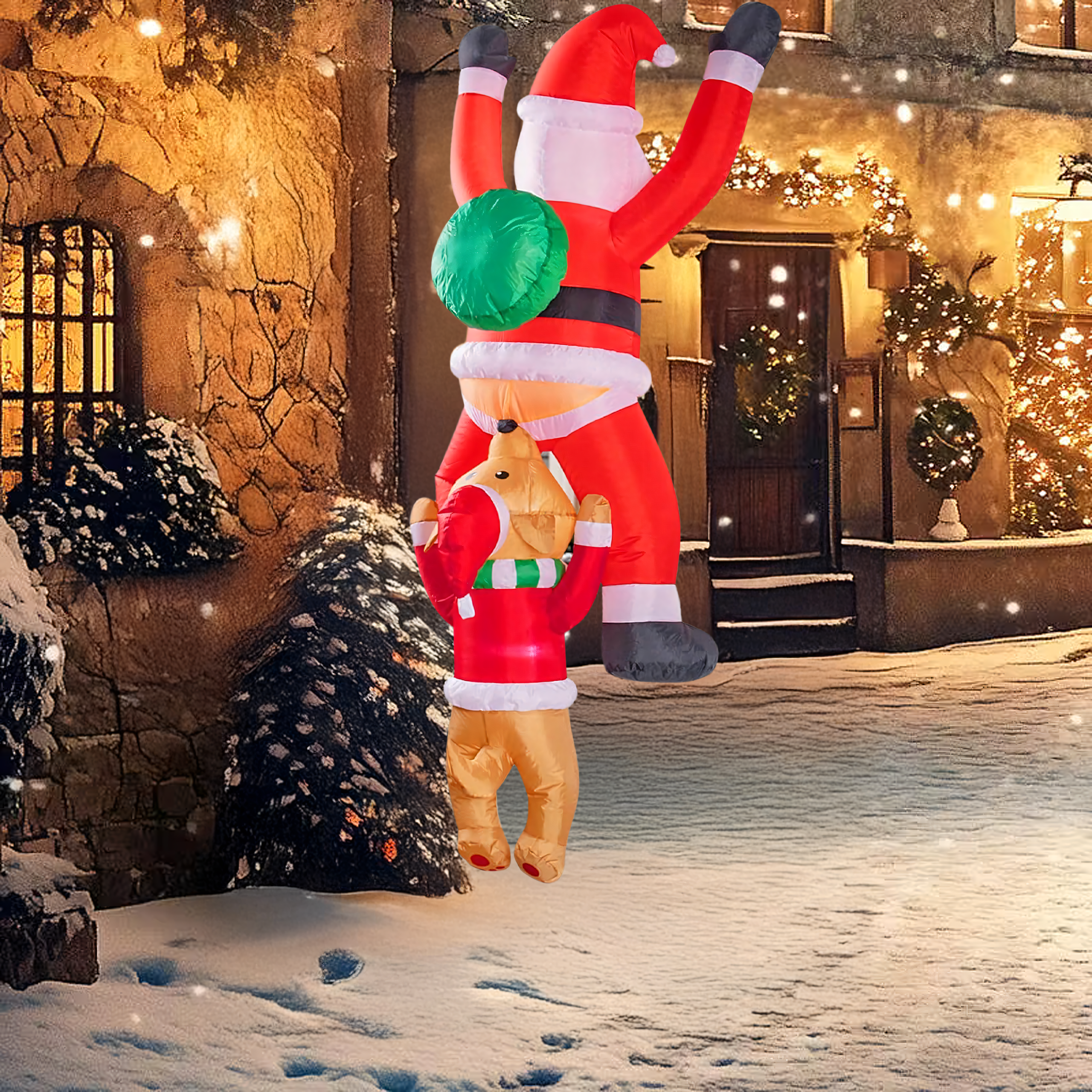 Dmuchany Święty Mikołaj z Reniferm 1,8m Ozdoba Świąteczna Podświetlenie Led - obrazek 9