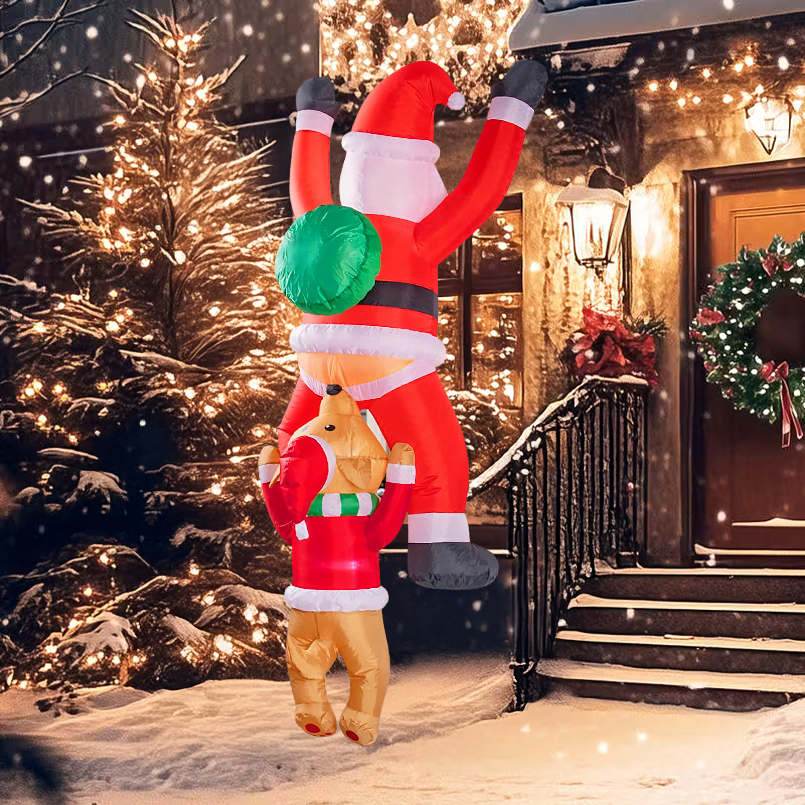 Dmuchany Święty Mikołaj z Reniferm 1,8m Ozdoba Świąteczna Podświetlenie Led - obrazek 10