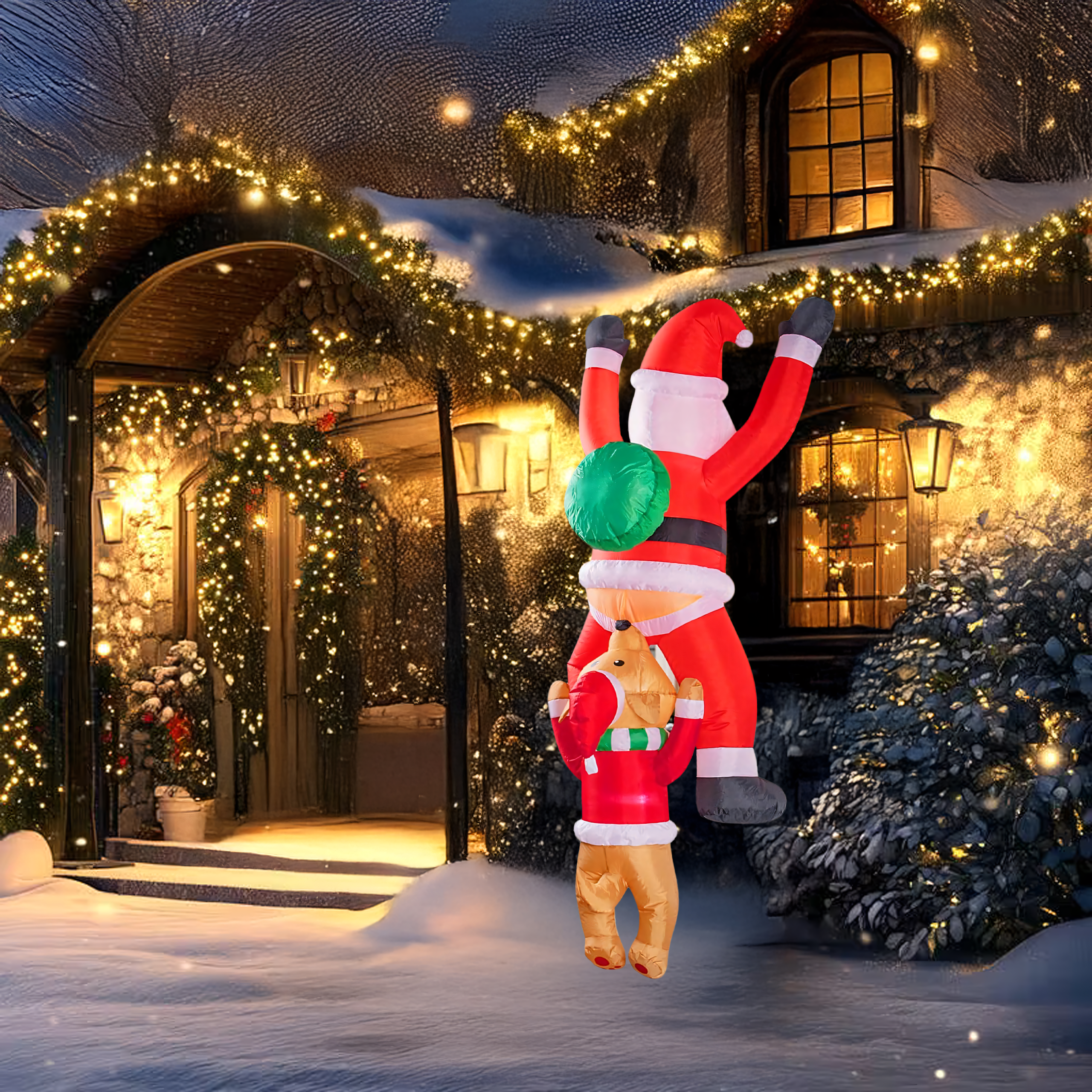 Dmuchany Święty Mikołaj z Reniferm 1,8m Ozdoba Świąteczna Podświetlenie Led - obrazek 11
