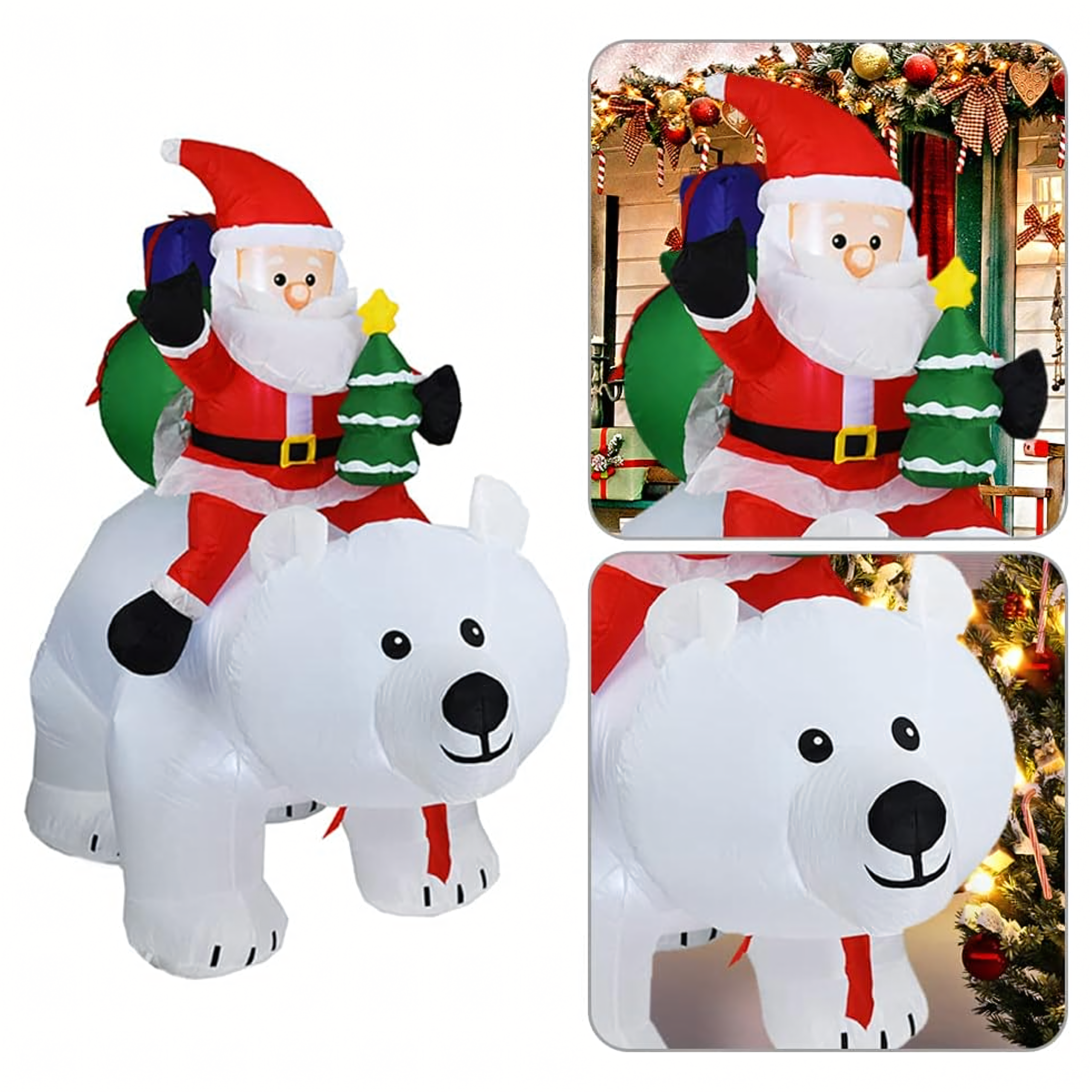 Dekoracja Świąteczna Mikołaj Dmuchany na Niedźwiedziu Misiu Led XXL 210cm - obrazek 8