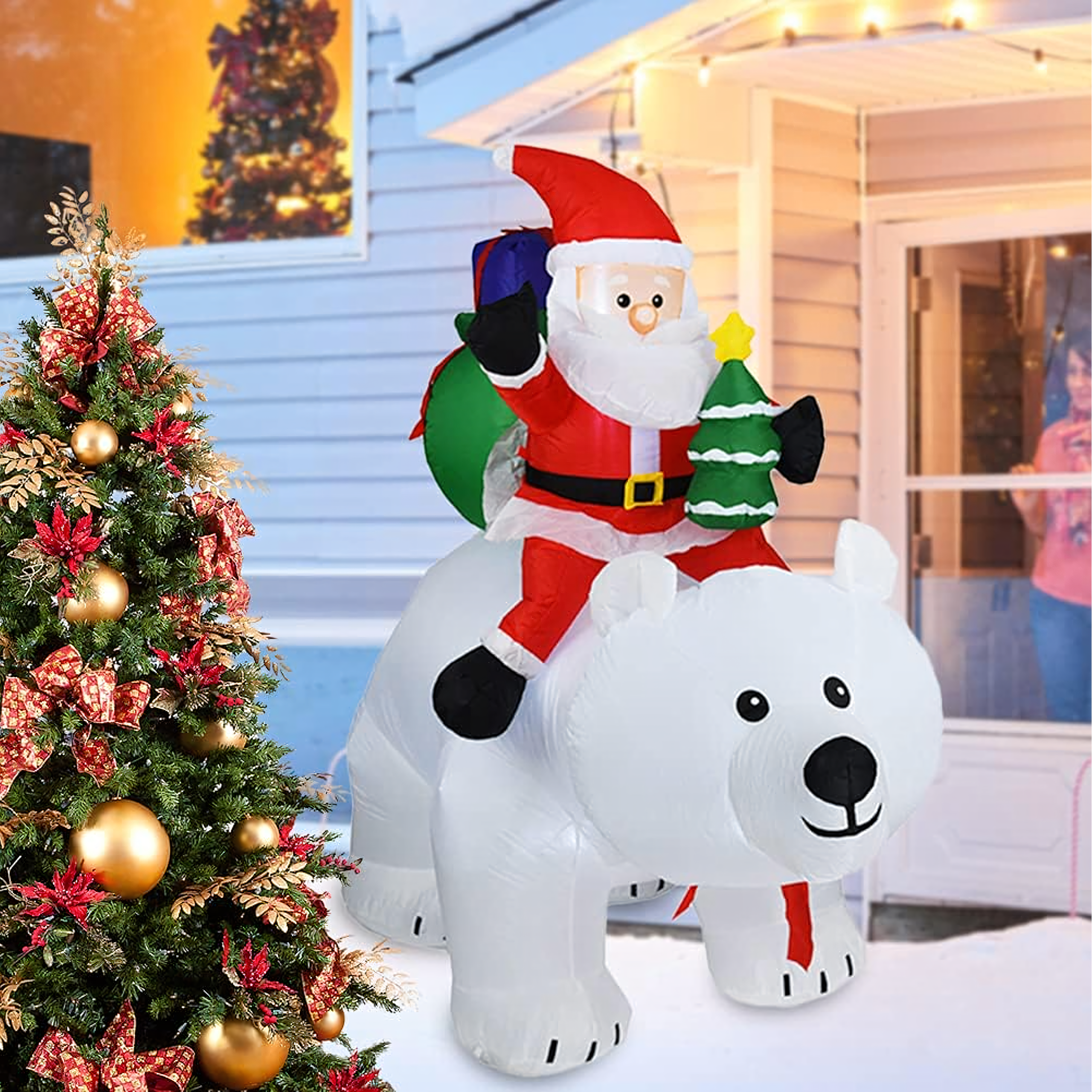 Dekoracja Świąteczna Mikołaj Dmuchany na Niedźwiedziu Misiu Led XXL 210cm - obrazek 9