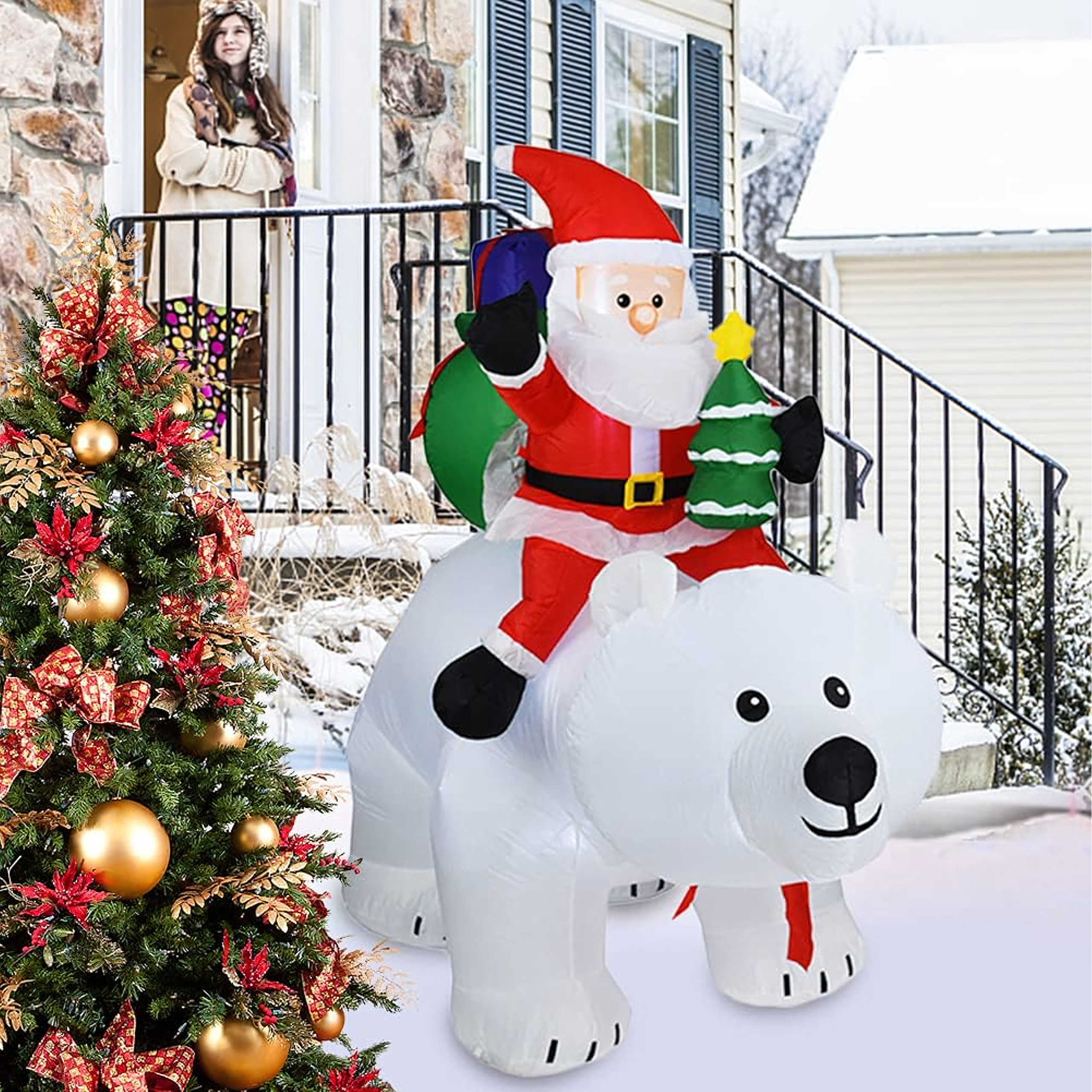 Dekoracja Świąteczna Mikołaj Dmuchany na Niedźwiedziu Misiu Led XXL 210cm - obrazek 10