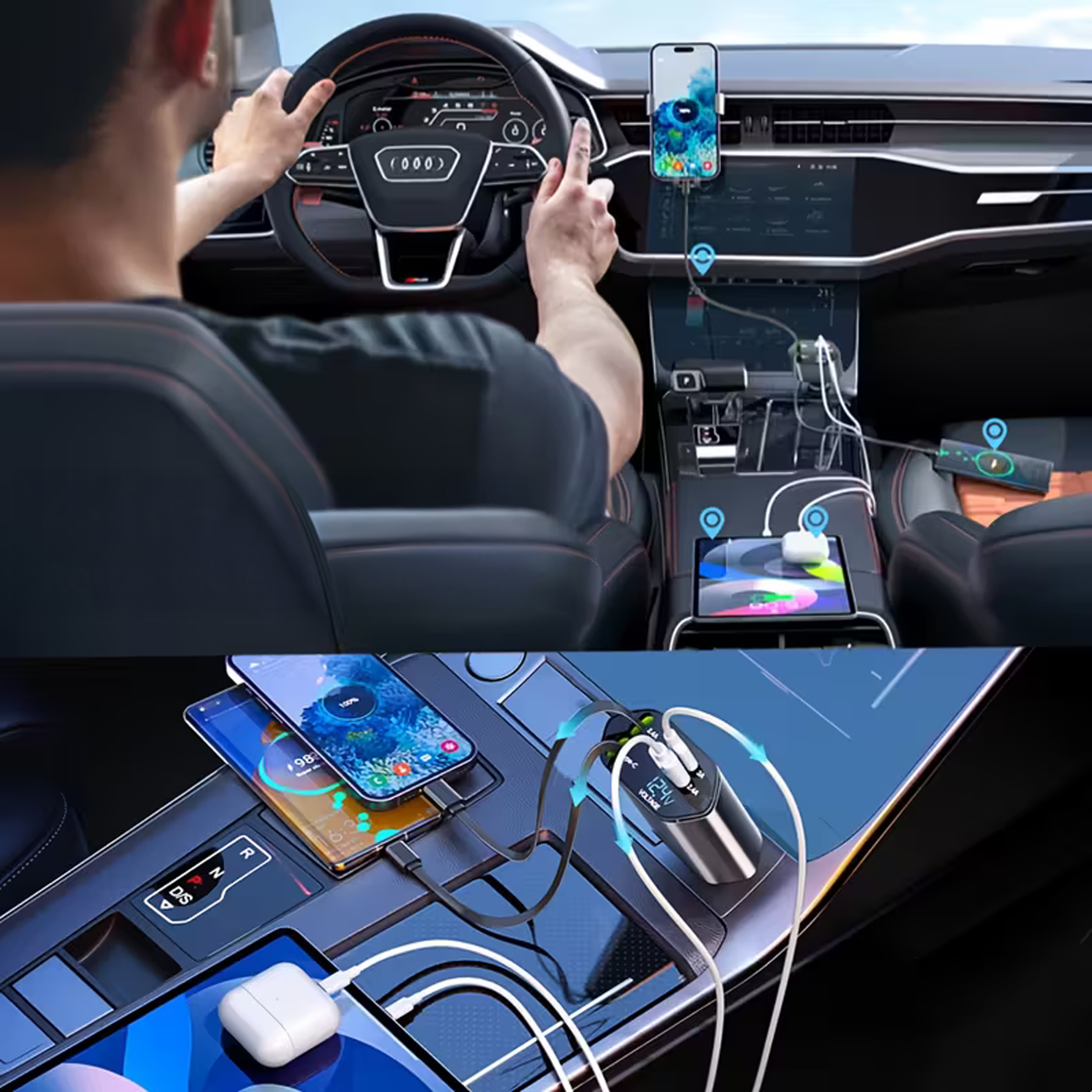 Ładowarka Samochodowa USB C IOS Przegub Zwijak 100W Szybkie Ładowanie 80 cm