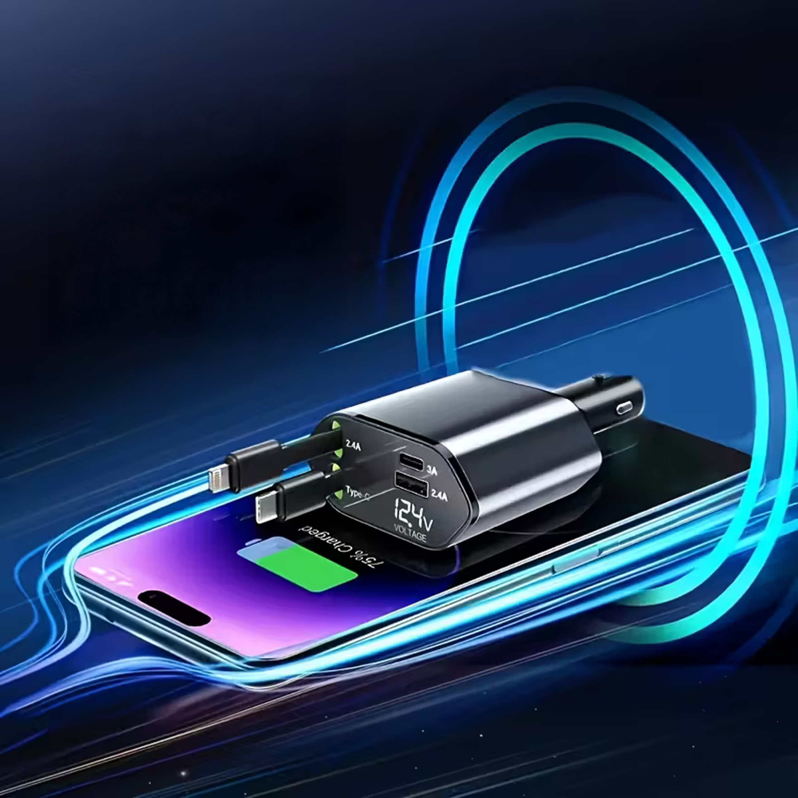 Ładowarka Samochodowa USB C IOS Przegub Zwijak 100W Szybkie Ładowanie 80 cm - obrazek 9