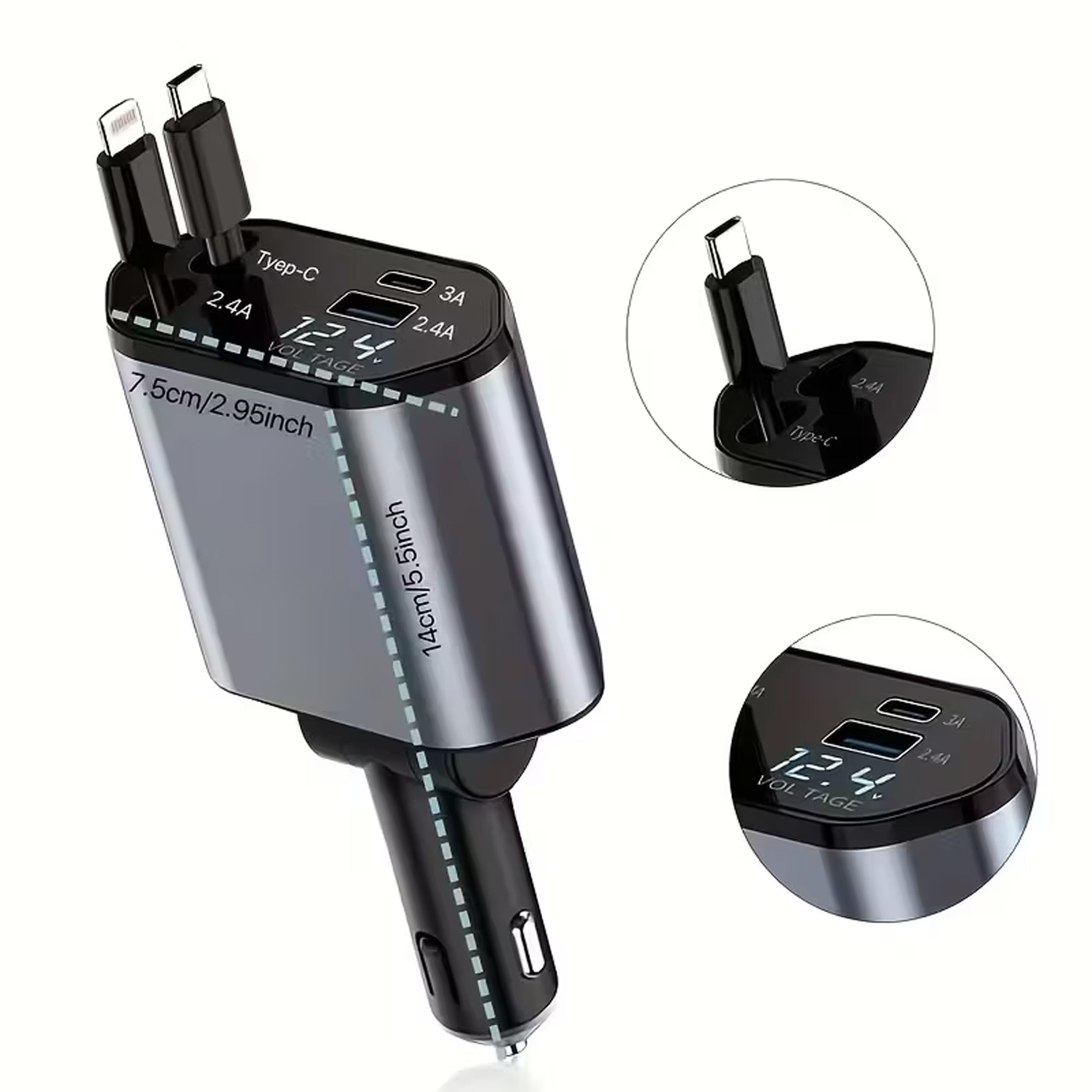 Ładowarka Samochodowa USB C IOS Przegub Zwijak 100W Szybkie Ładowanie 80 cm - obrazek 10