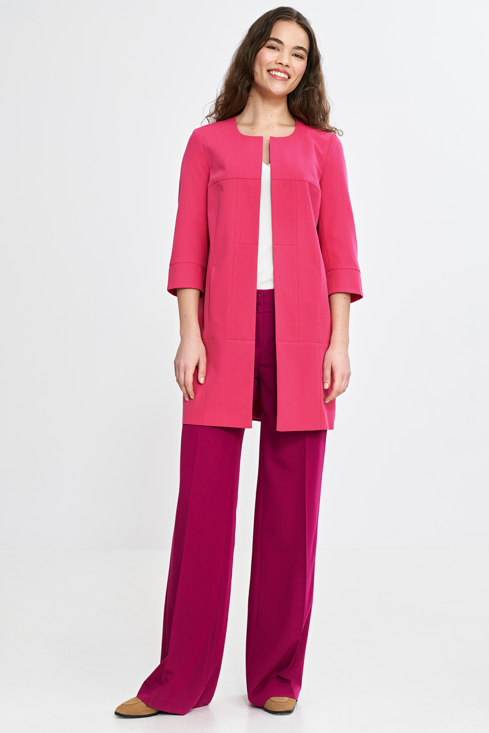 Dłuższa marynarka z przeszyciami z rękawem 3/4 Z80 Pink - Nife - obrazek 3