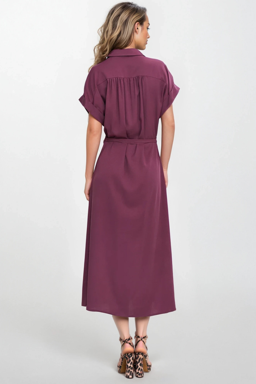 Sukienka Koszulowa sukienka midi S270 Śliwka - Nife - obrazek 4