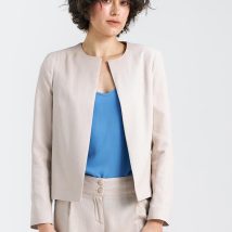 Żakiet typu chanel lniany Z54 Beige – Nife