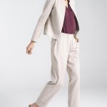 Żakiet typu chanel lniany Z54 Beige - Nife - obrazek 5