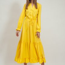 Sukienka Długa żółta sukienka z falbanką S178 Yellow – Nife