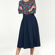 Spódnica Granatowa spódnica midi z zakładkami SP78 Navy – Nife