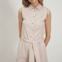 Beżowy kombinezon bez rękawów KM22 Beige – Nife