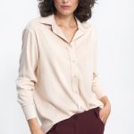 Beżowa wiskozowa koszula K73 Beige - Nife