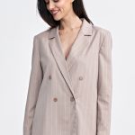 Marynarka oversize dwurzędowa prążek Z71 Beige - Nife - obrazek 3