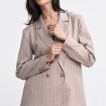 Marynarka oversize dwurzędowa prążek Z71 Beige - Nife - obrazek 5