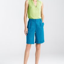 Krótkie lniane spodnie typu szorty SD86 Blue – Nife