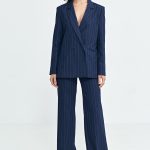 Marynarka oversize dwurzędowa prążek Z71 Navy - Nife - obrazek 3