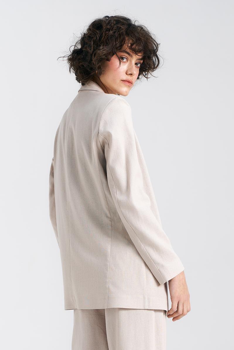 Marynarka lniana dłuższa Z55 Beige - Nife - obrazek 4
