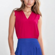 Bluzka bez rękawów z dekoltem V B191 Fuksja – Nife