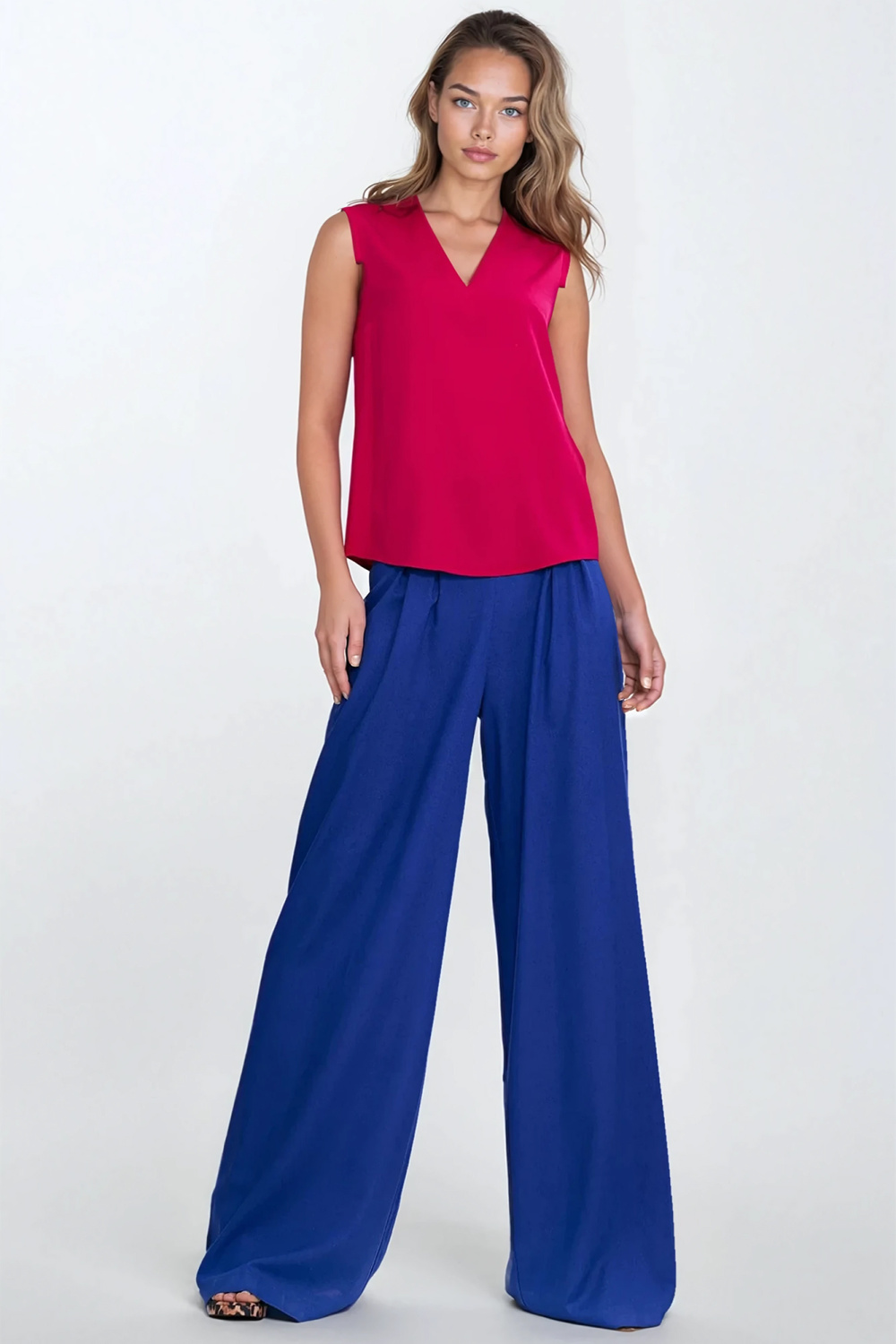 Bluzka bez rękawów z dekoltem V B191 Fuksja - Nife - obrazek 5