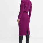 Sukienka z dzianiny prążkowanej z długim rękawem S260 Puprpura - Nife - obrazek 4